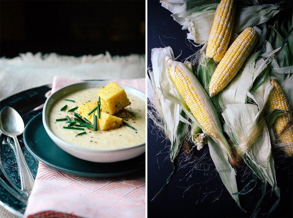 Vegan Corn Cream Soup With Cornbread Croutons