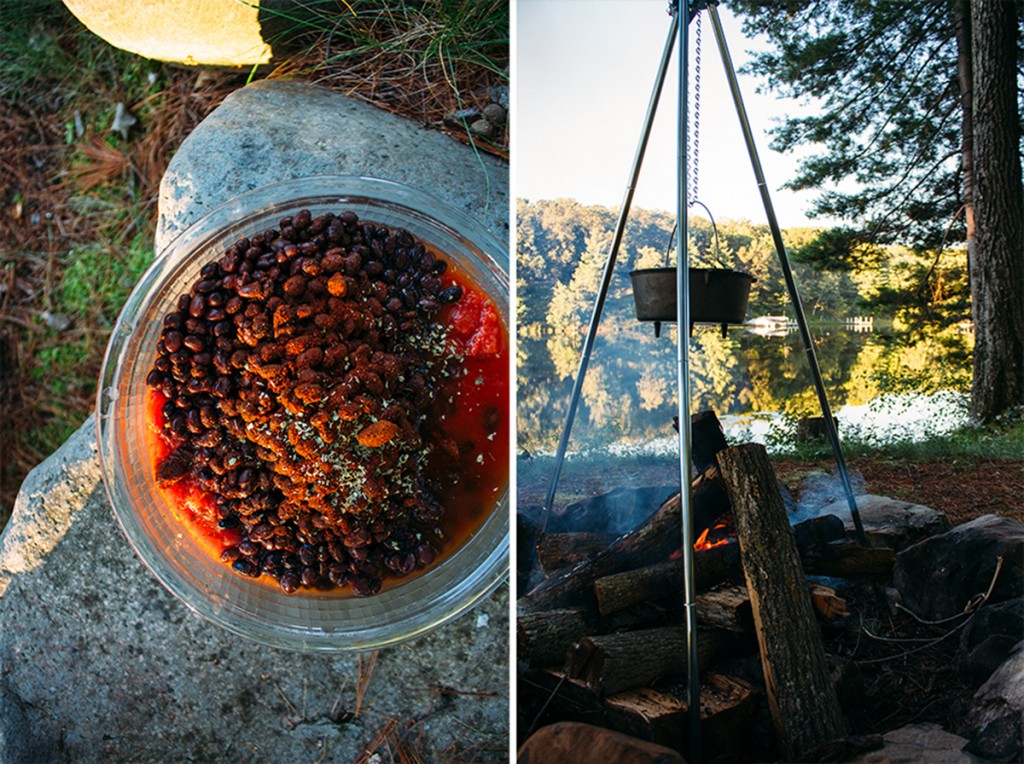 photo collage showing how to make camping chili 