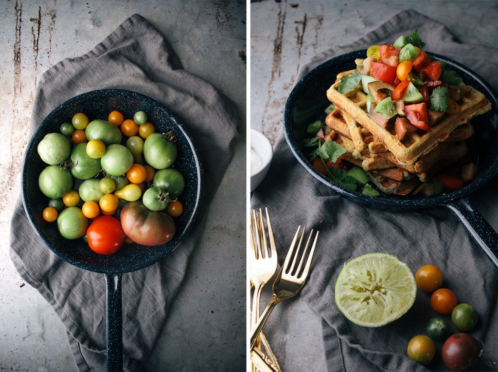 Savory Cheddar & Cornmeal Waffles With Green Tomato Salsa