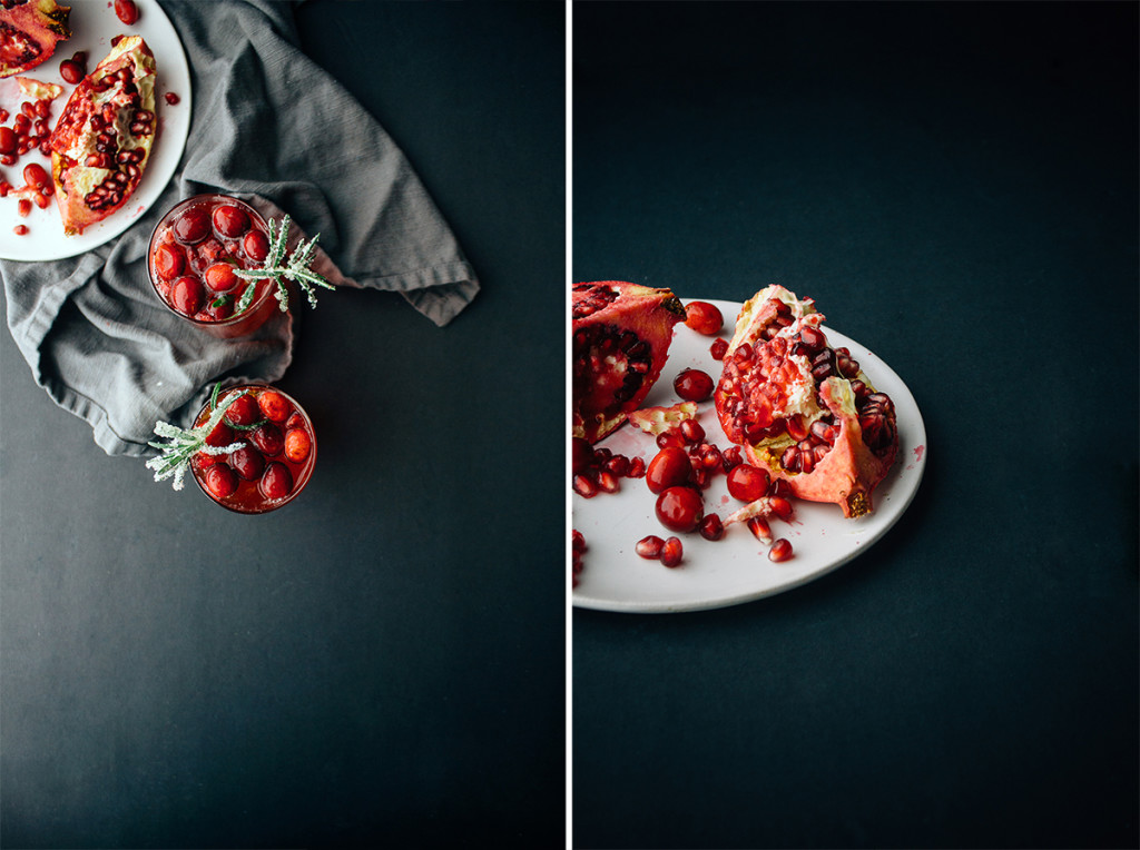 Pomegranate Cranberry Rum Punch With Candied Rosemary