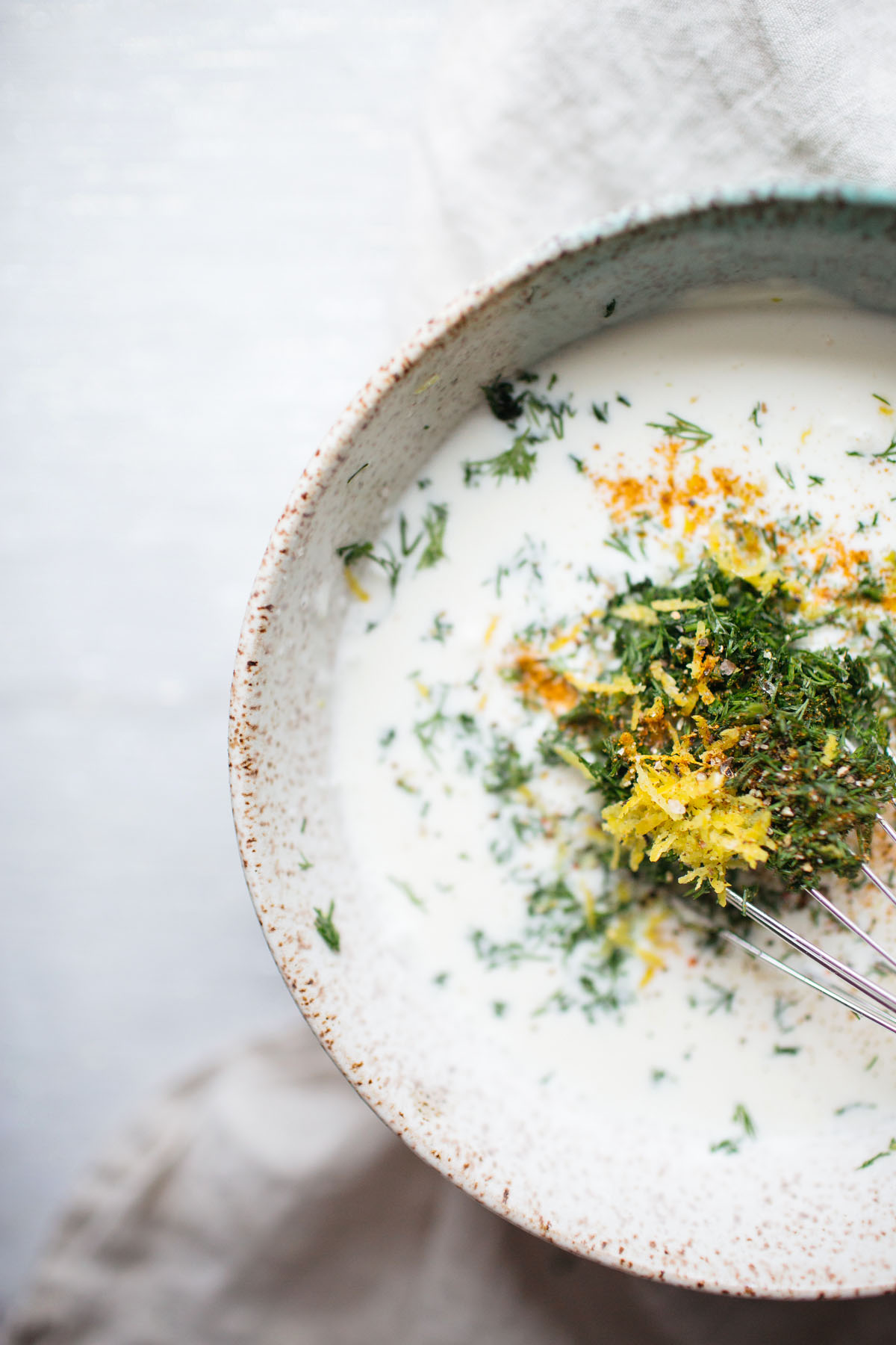 close-up of buttermilk dip being made