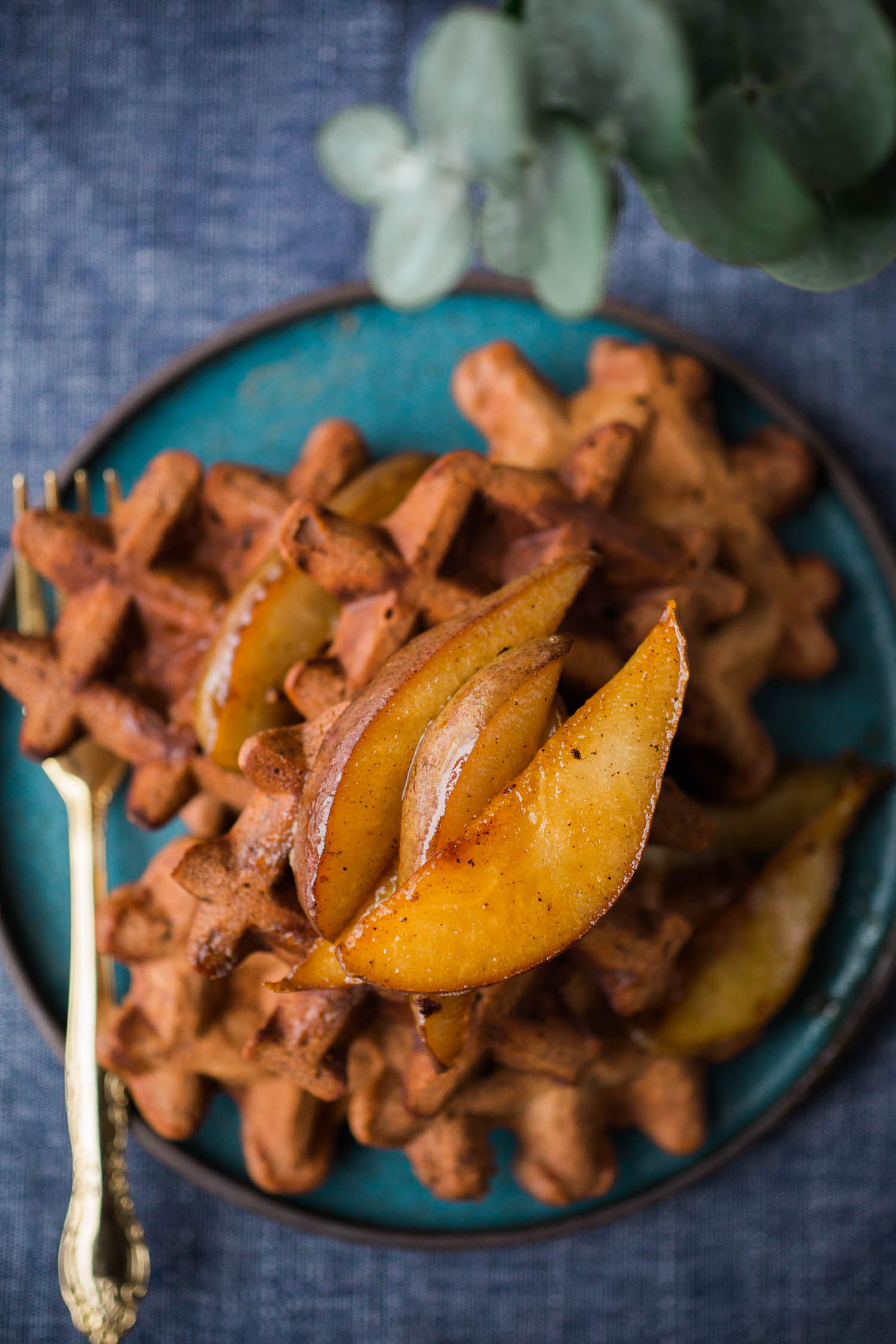 Vegan Cocoa Waffles With Caramelized Pears