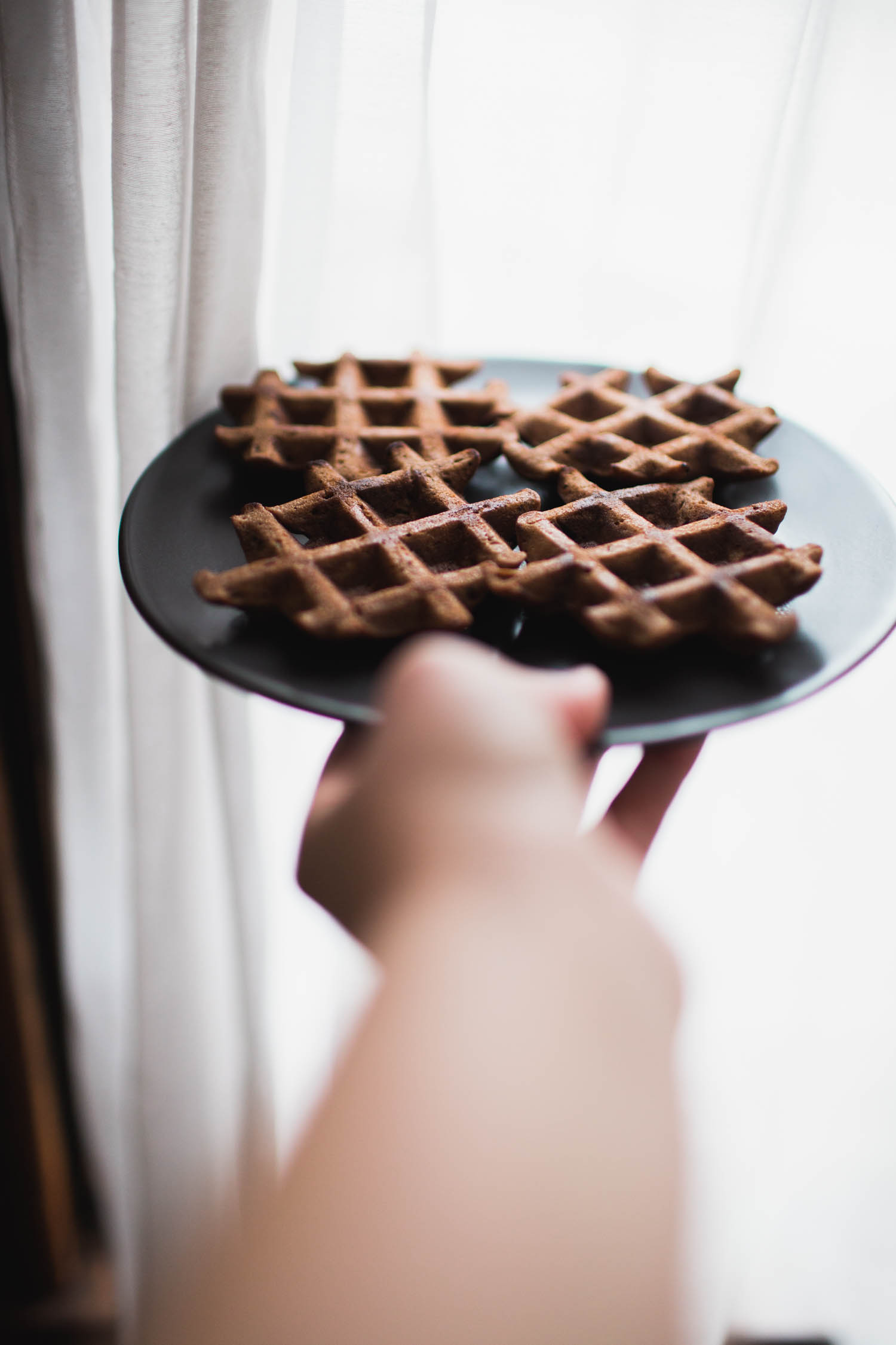 Vegan Cocoa Waffles With Caramelized Pears