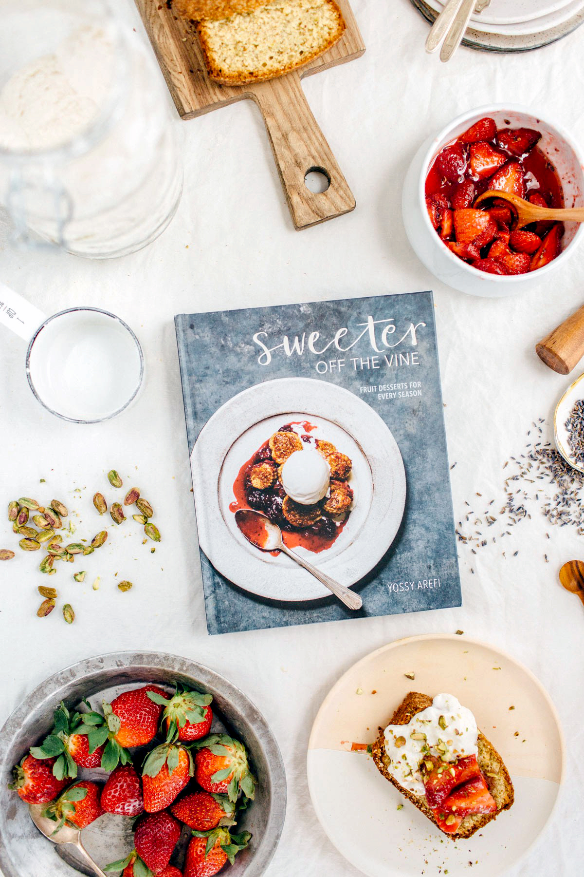 Pistachio Pound Cake with Strawberries in Lavender Sugar