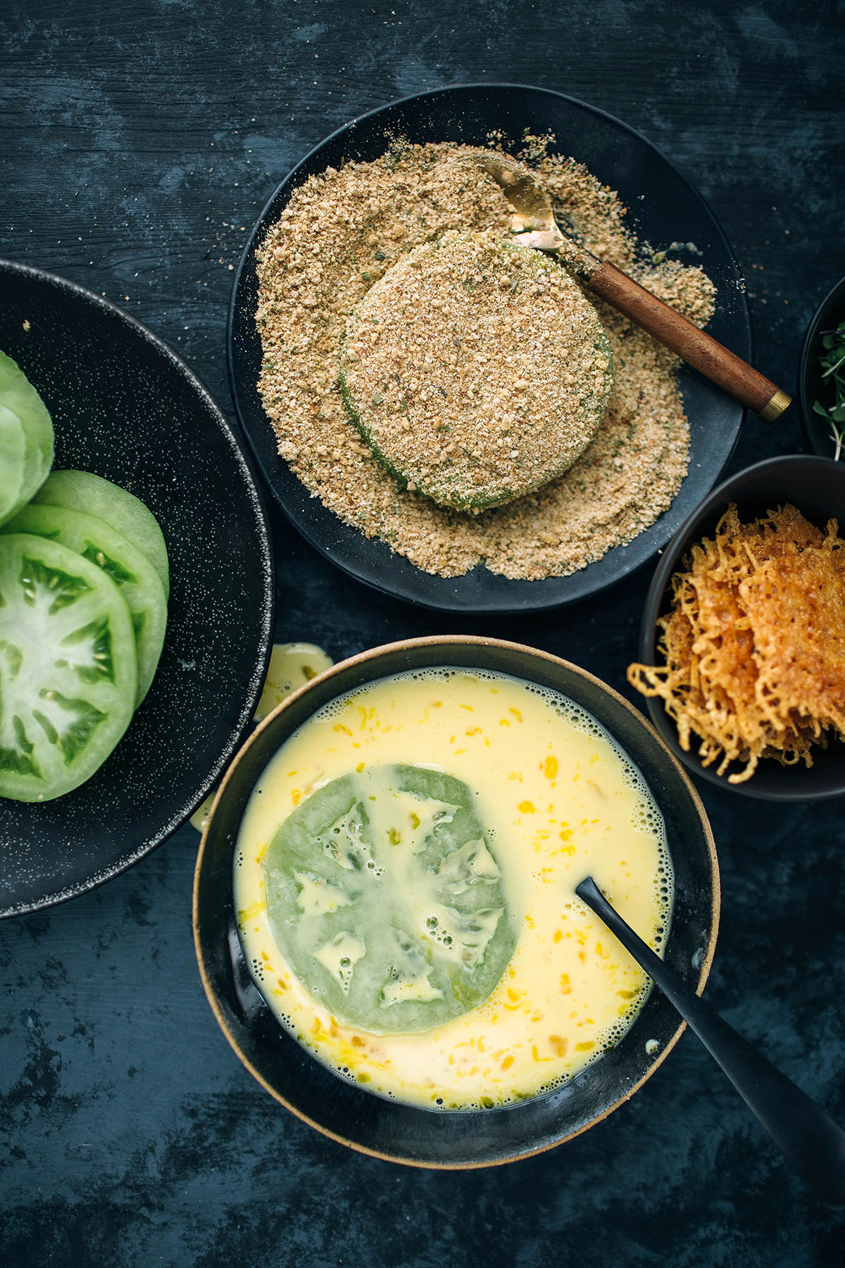 Green Tomato Parmesan Stacks with Red Pesto