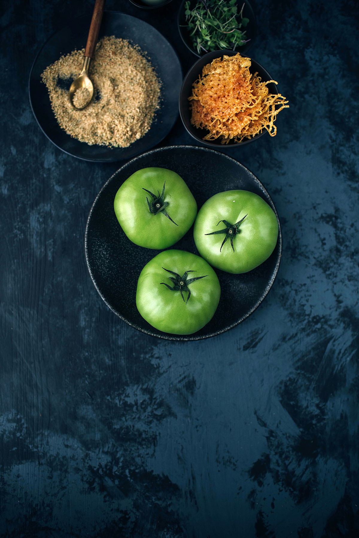 Green Tomato Parmesan Stacks with Red Pesto