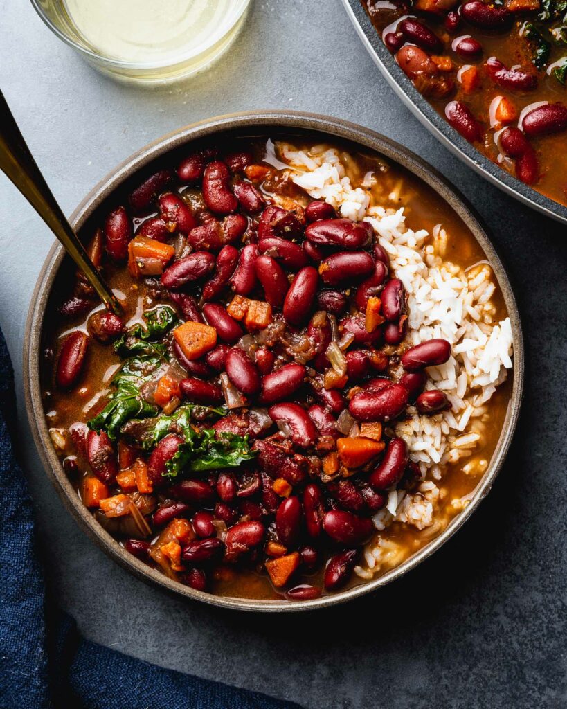 vegetarian red beans and rice ready to serve