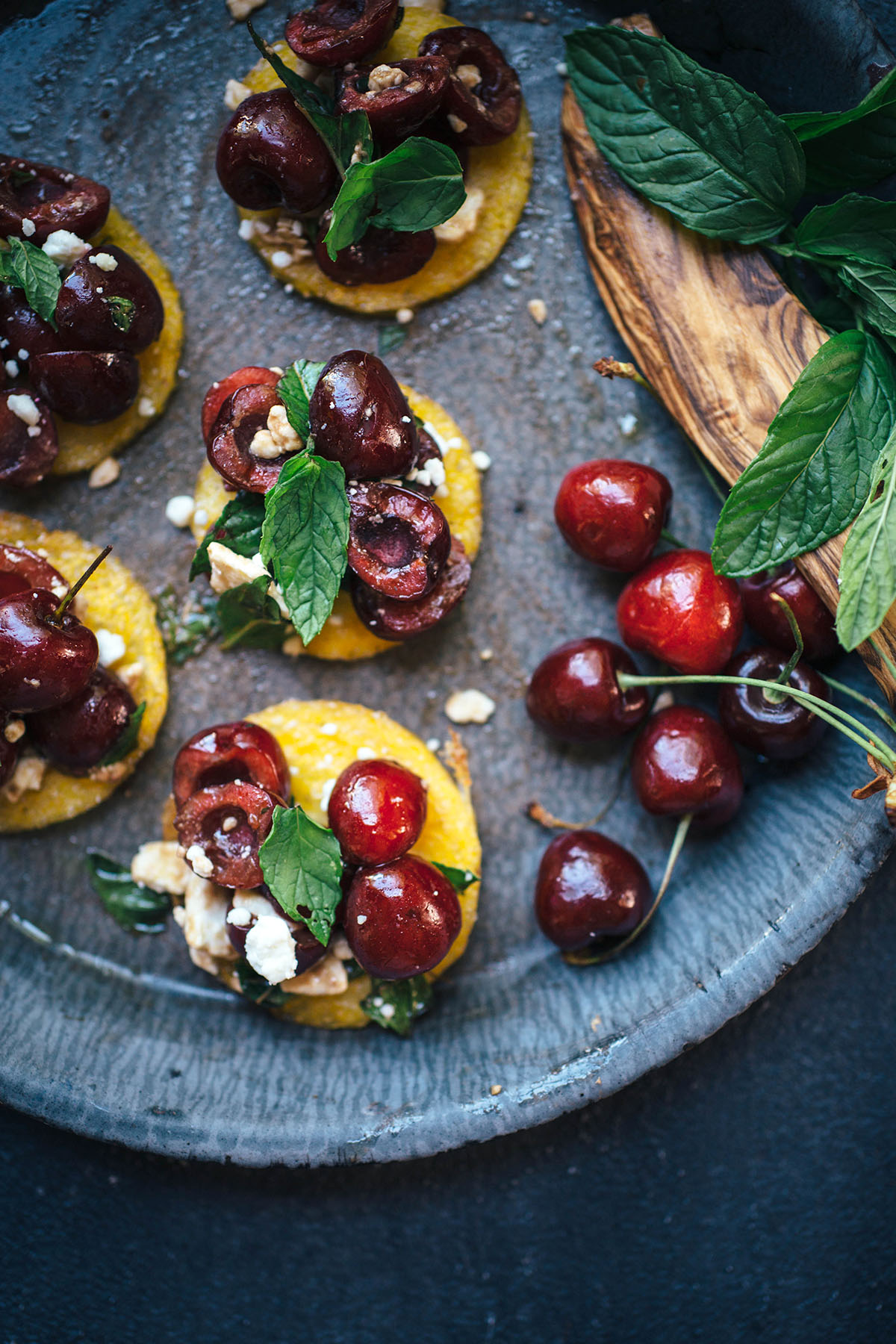 Cherry Mint Polenta Bruschetta