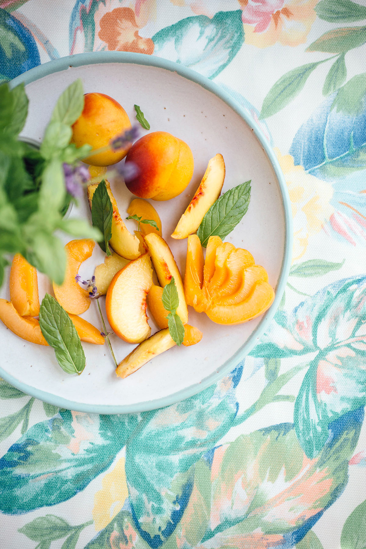 Corn Mint Fritters with Lavender Peaches