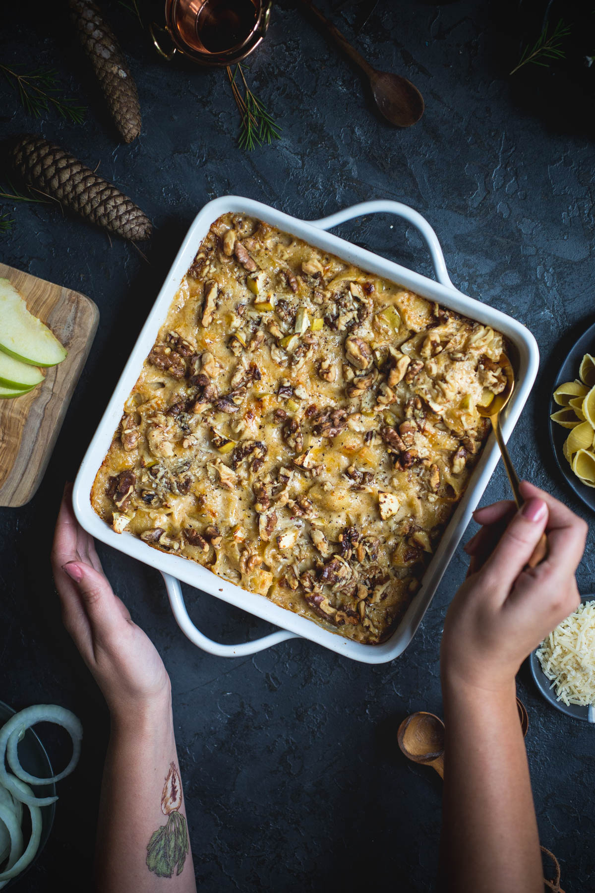 Walnut-Crusted Brie Mac and Cheese with Apples