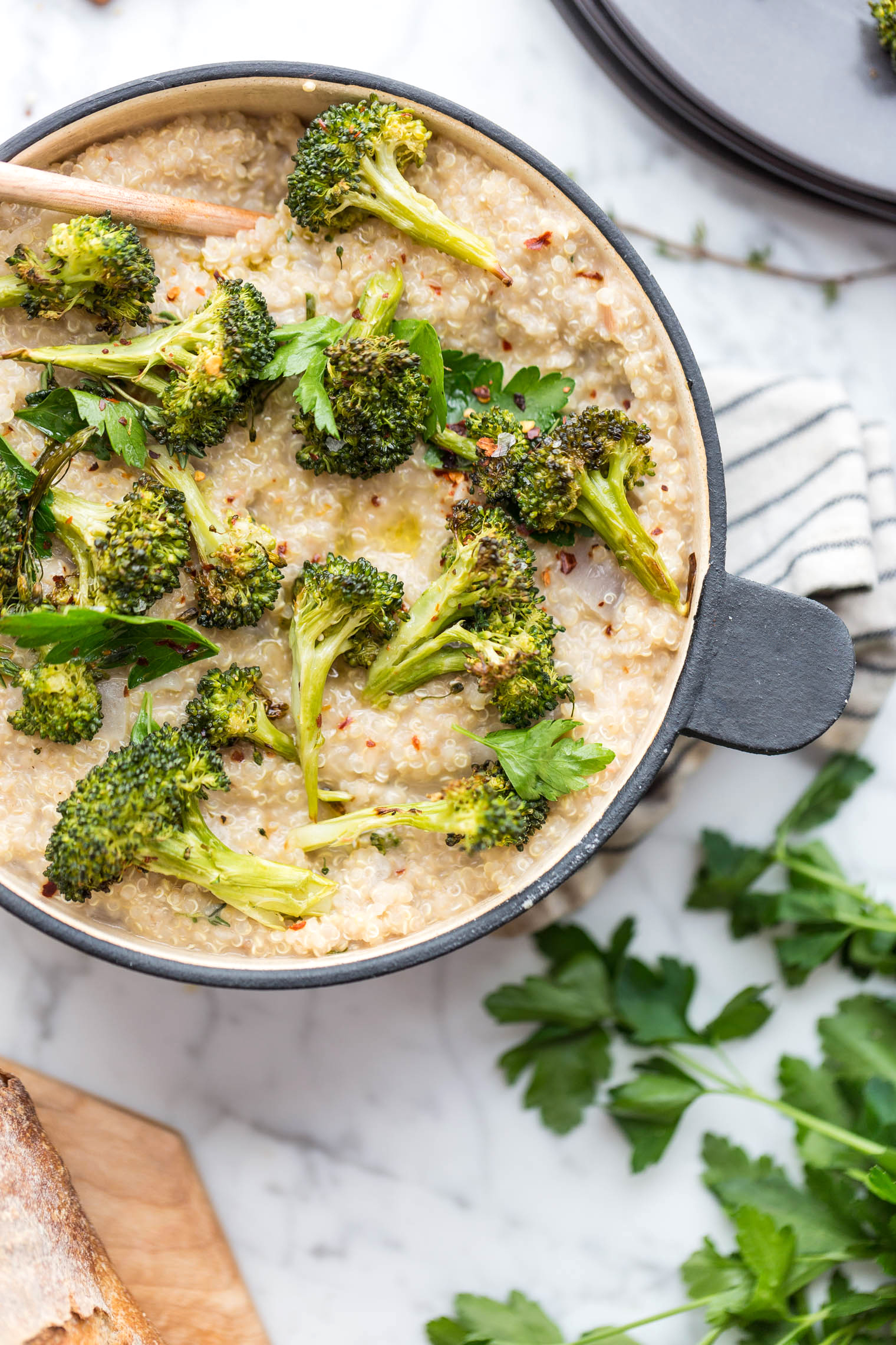 Creamy Quinoa and White Bean Risotto with Crispy Brassica Florets