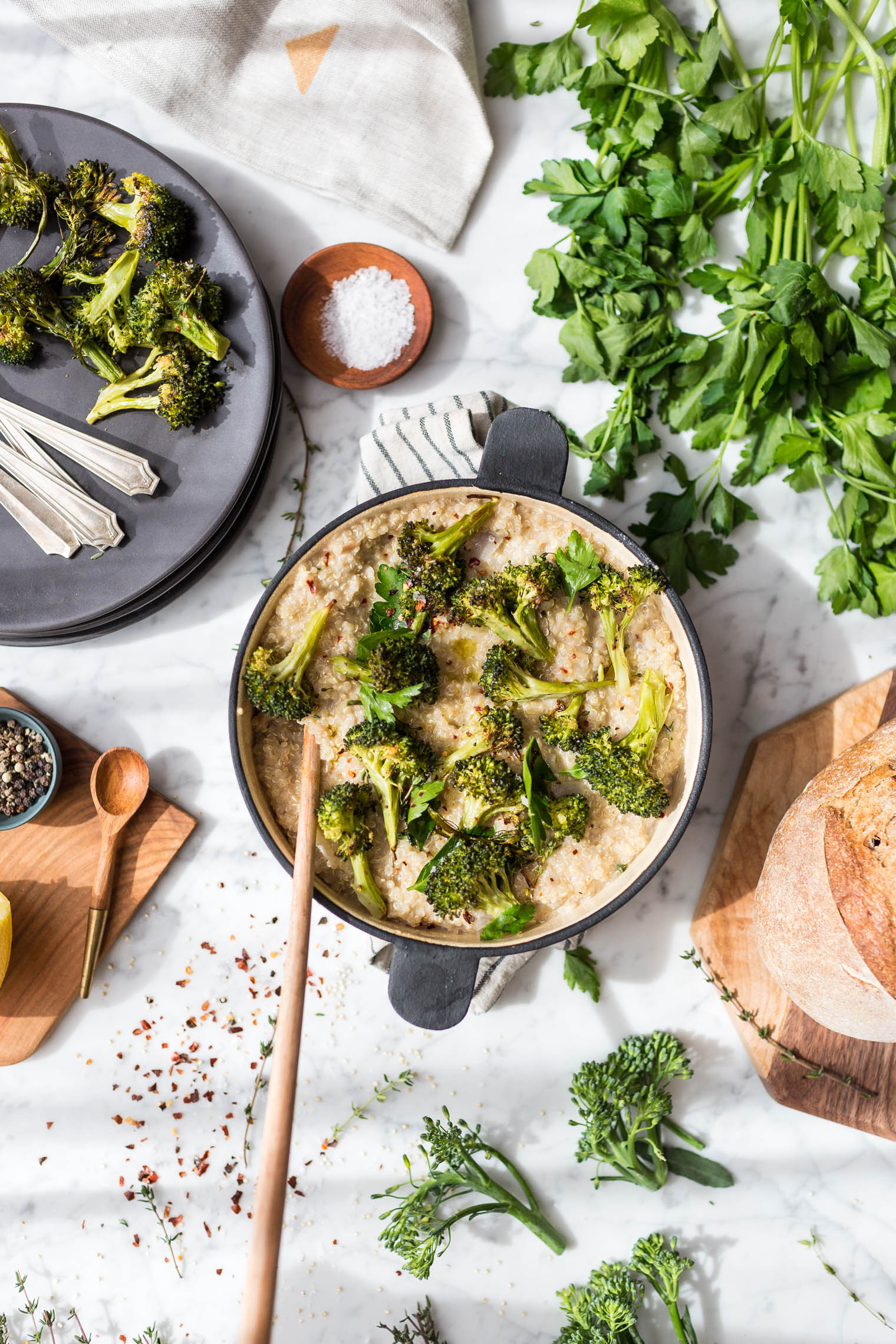 Creamy Quinoa and White Bean Risotto with Crispy Brassica Florets