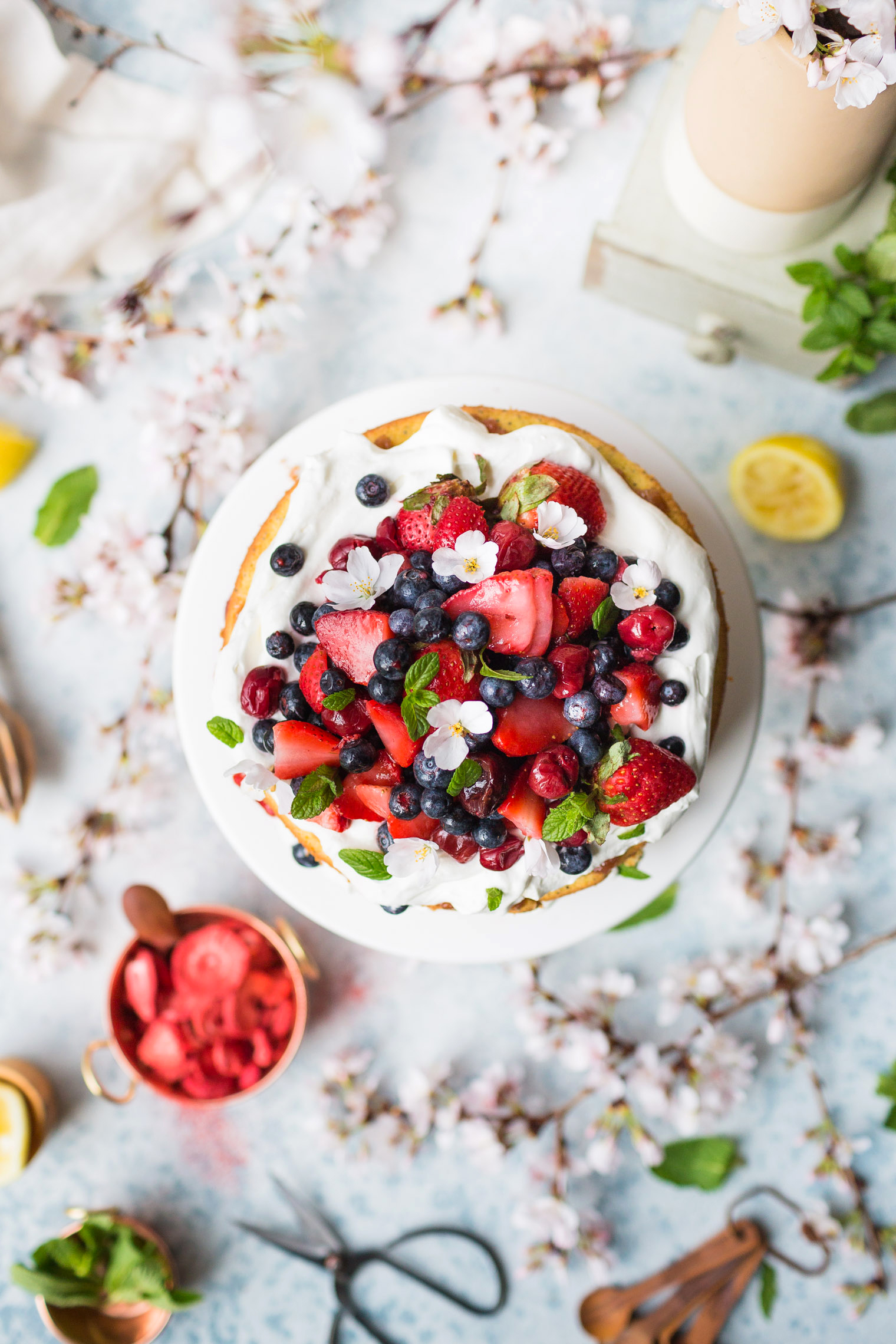 Berries and Cream Cake with Strawberry Rhubarb Marmalade