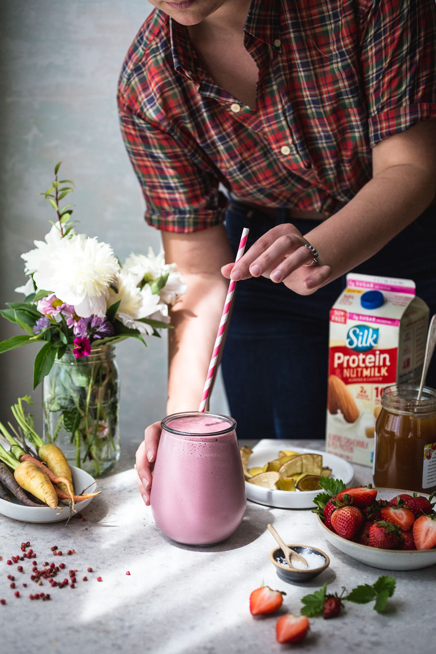 Strawberry Pink Peppercorn Protein Smoothie