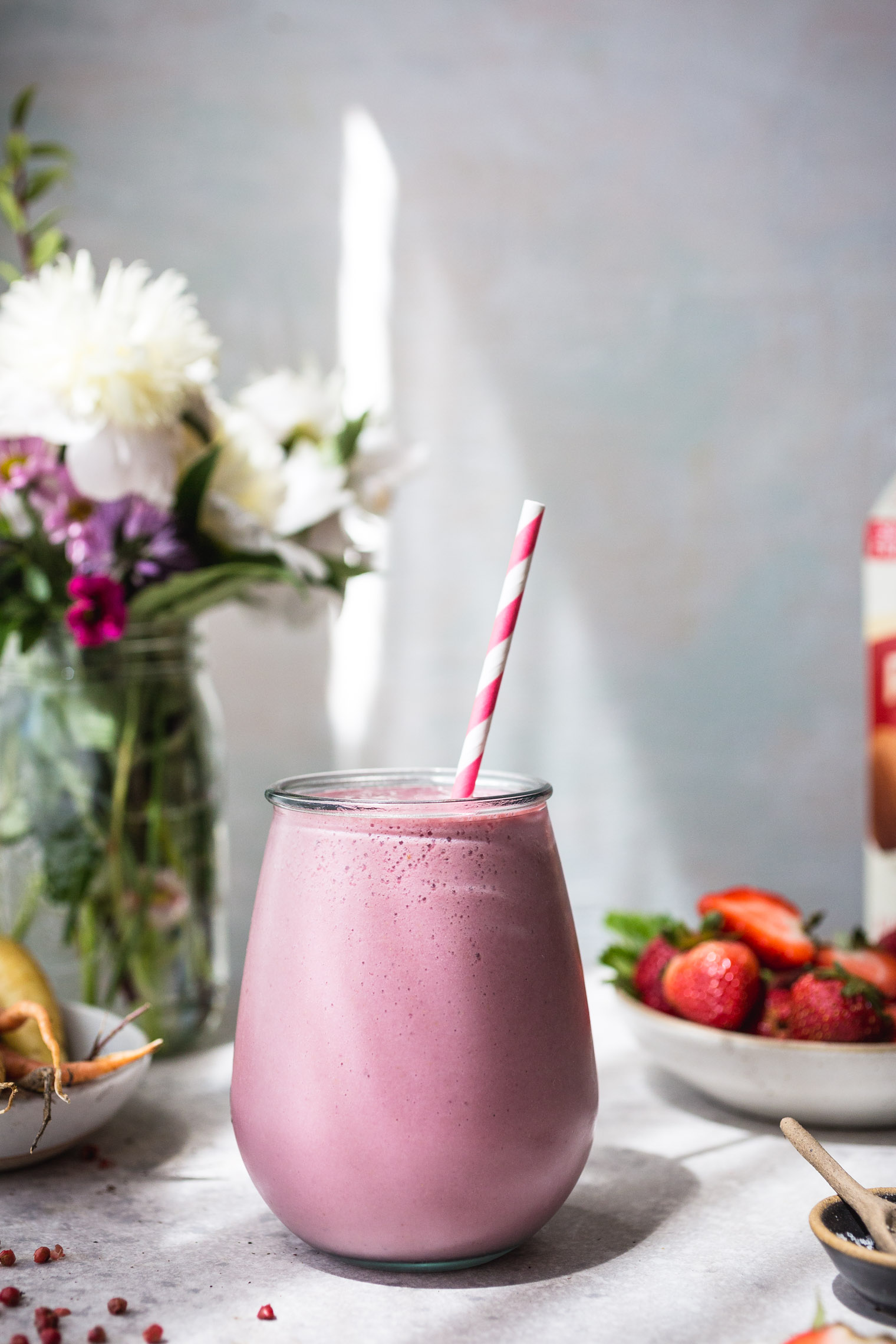 Strawberry Pink Peppercorn Protein Smoothie