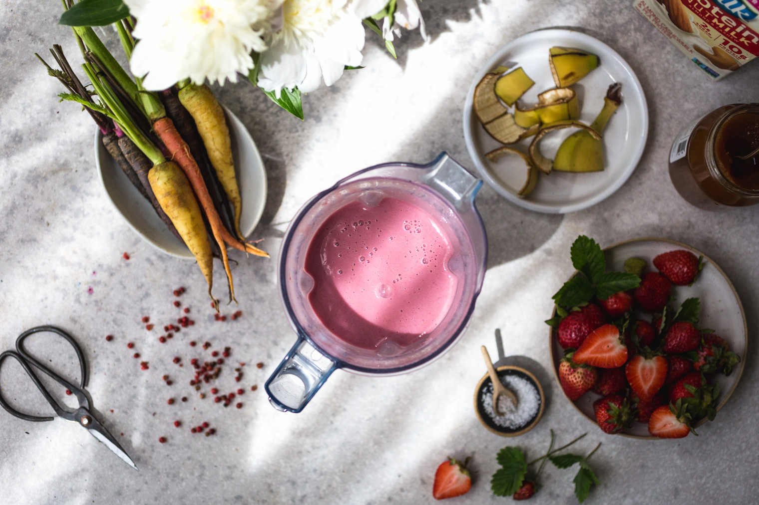 Strawberry Pink Peppercorn Protein Smoothie