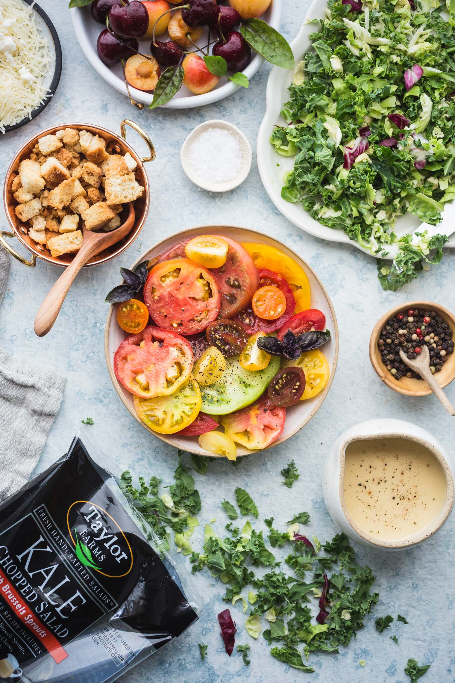 Tomato & Cherry Kale Salad with Lemon Vinaigrette