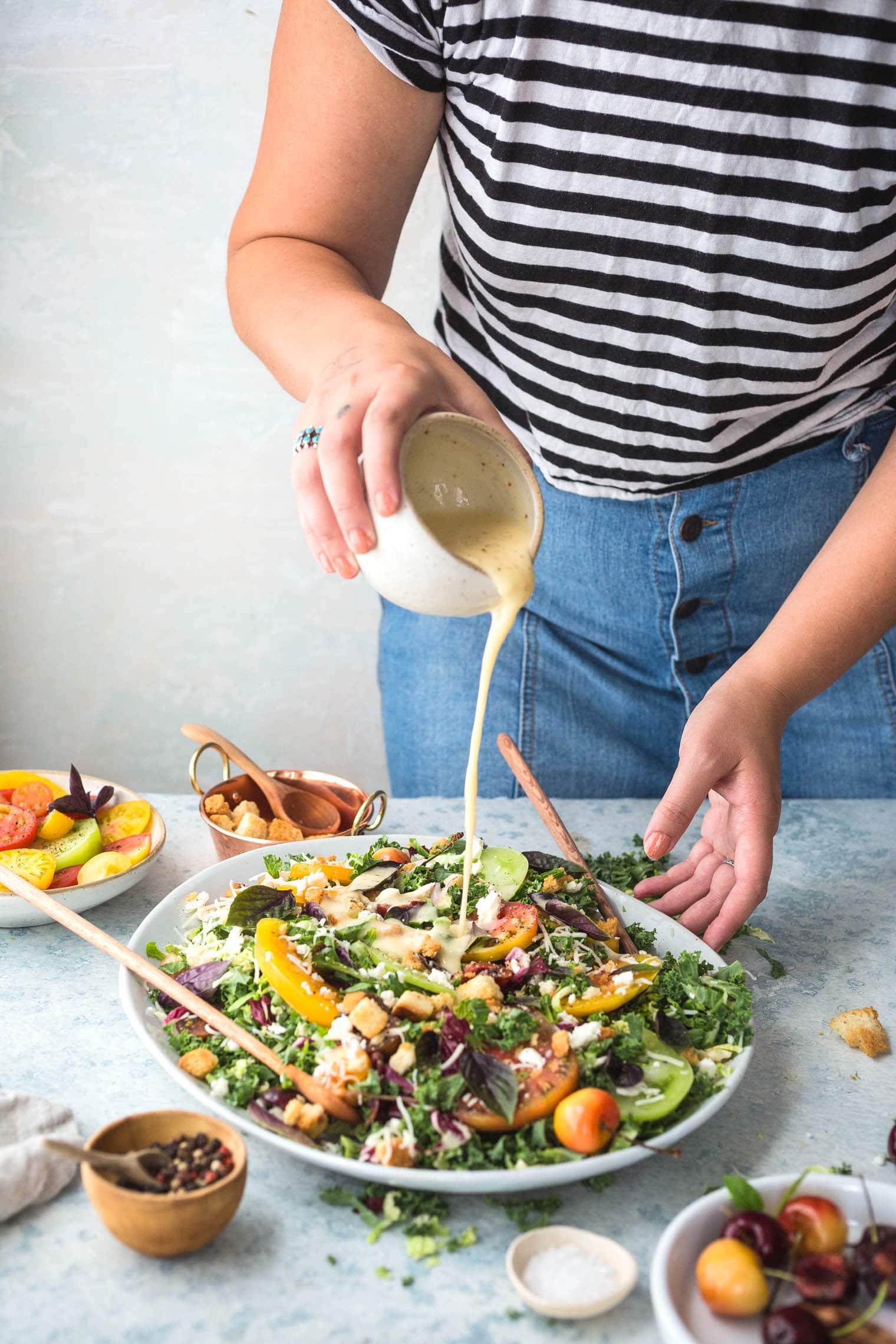 Tomato & Cherry Kale Salad with Lemon Vinaigrette