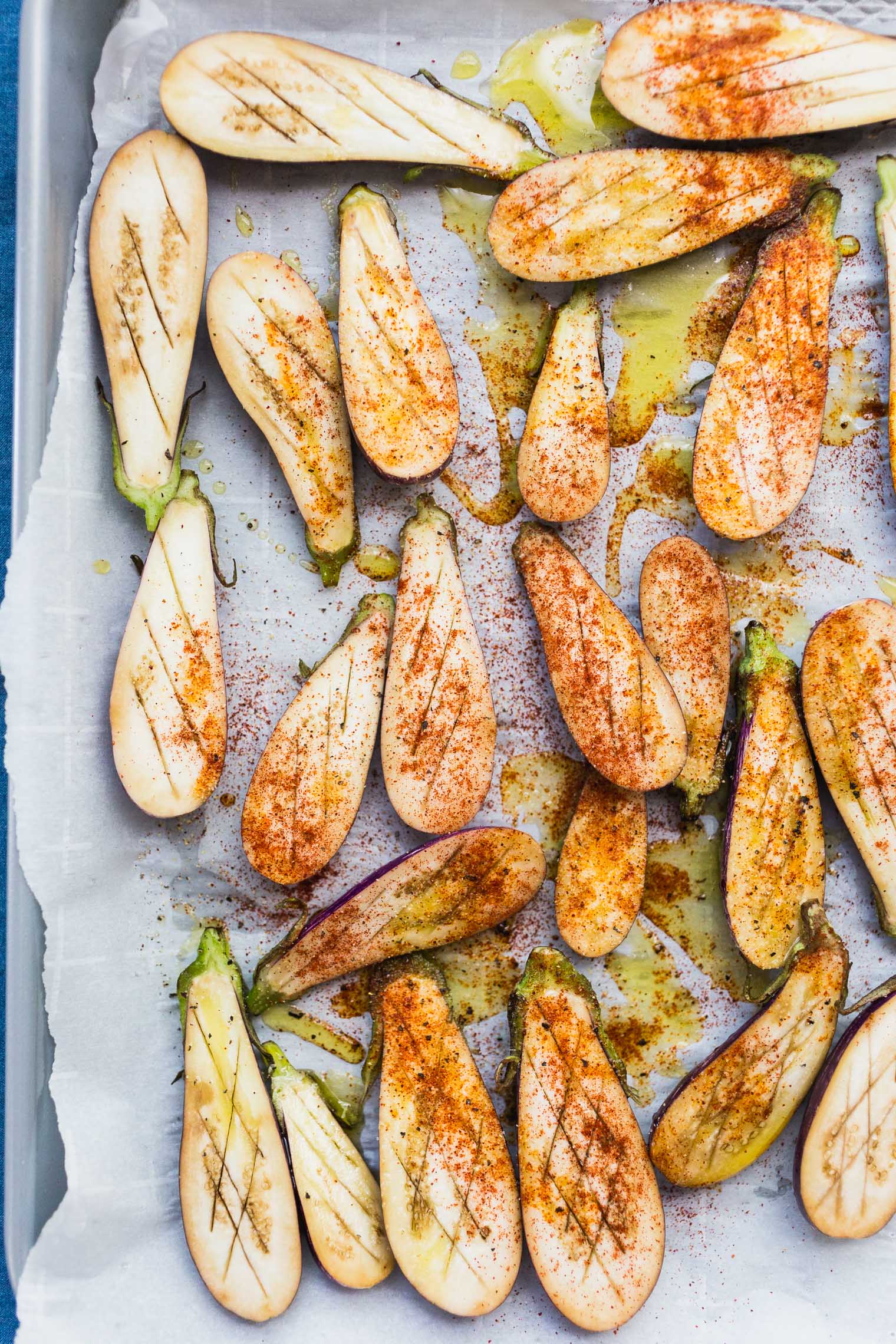 Roasted Miniature Eggplant with Creamy Tahini and Plum Salsa