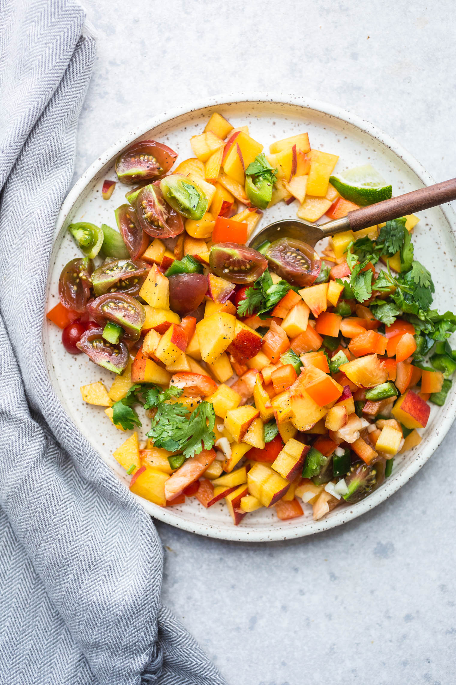 Walnut Meat Tacos with Peach Tomato Salsa