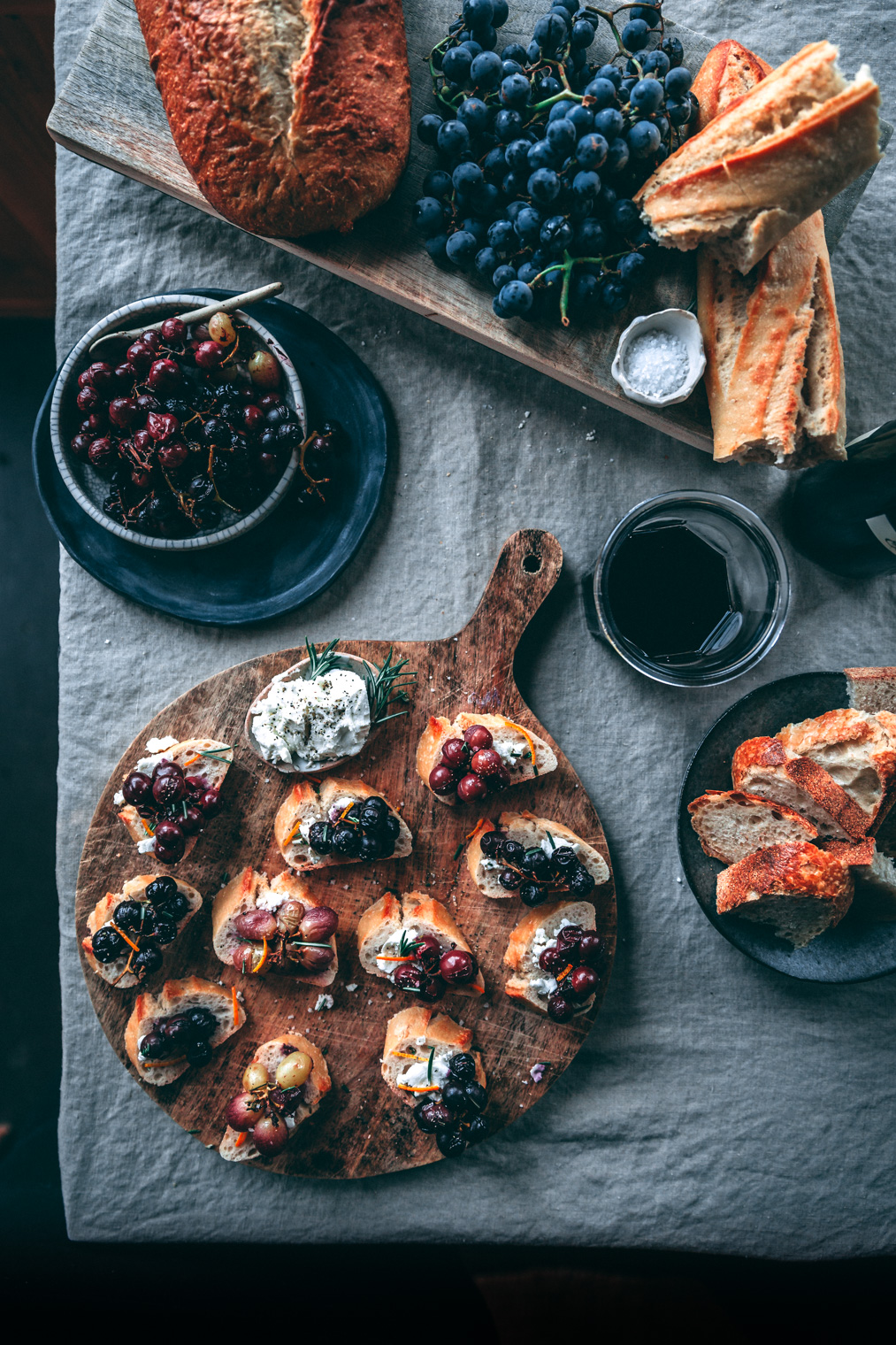 Roasted Grape Crostini with Chevré and Rosemary