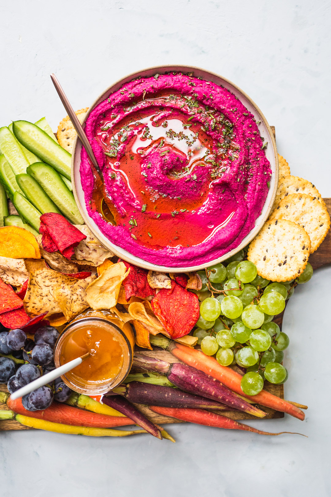 Roasted Beet Hummus with Hazelnut Oil & Rosemary