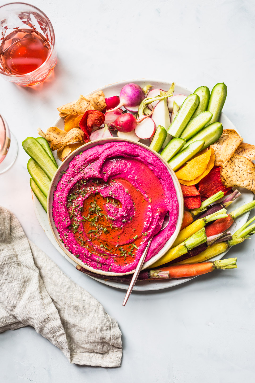 Roasted Beet Hummus with Hazelnut Oil & Rosemary