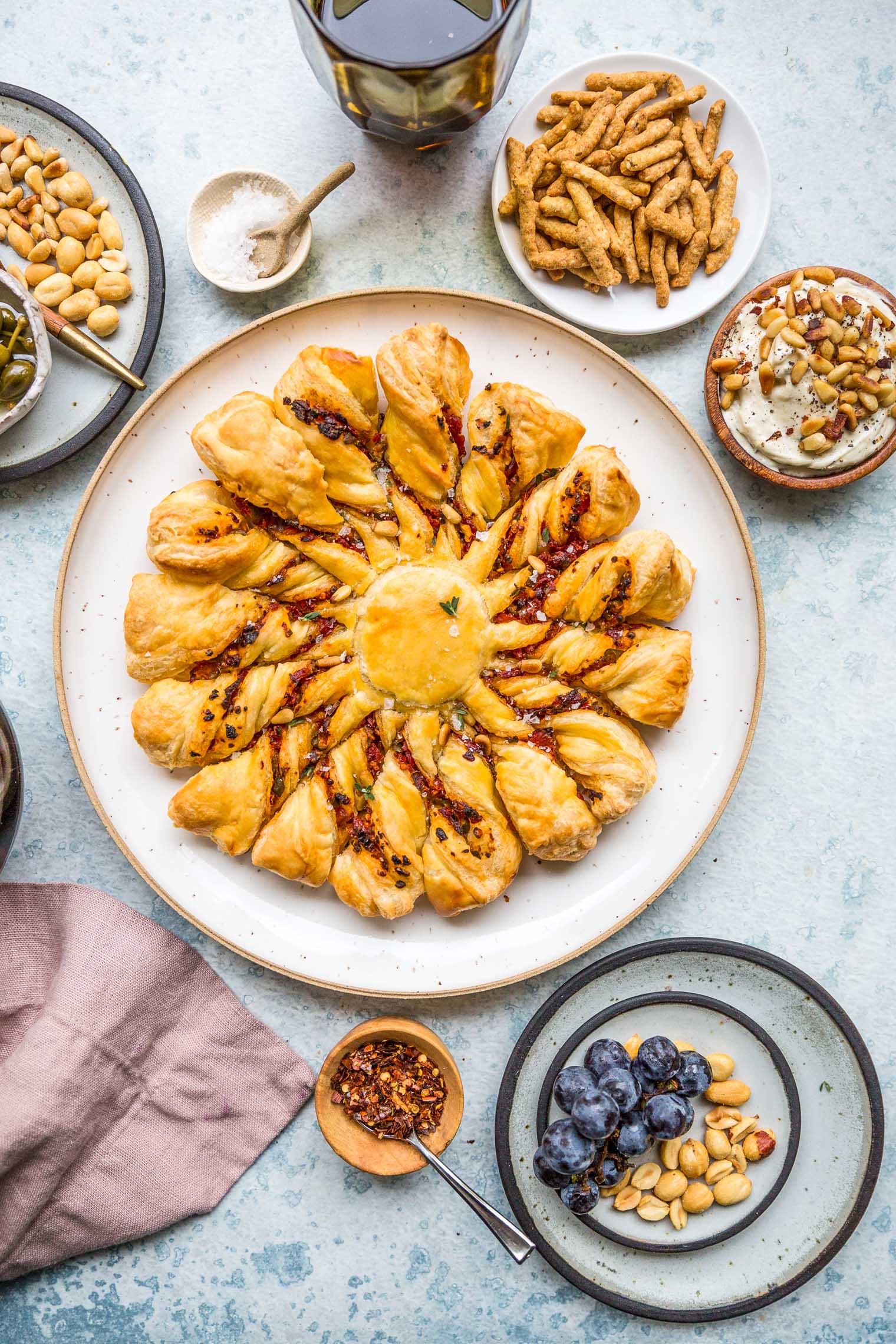 Tapenade Tarte Soleil with Pine Nut Marscapone Recipe