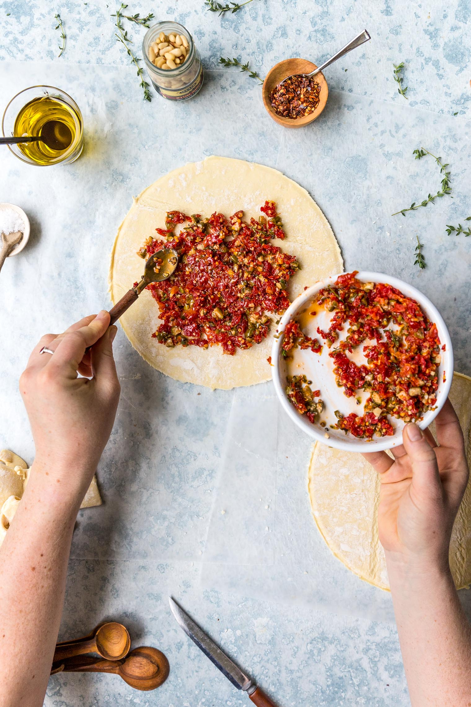 Tapenade Tarte Soleil with Pine Nut Marscapone Recipe