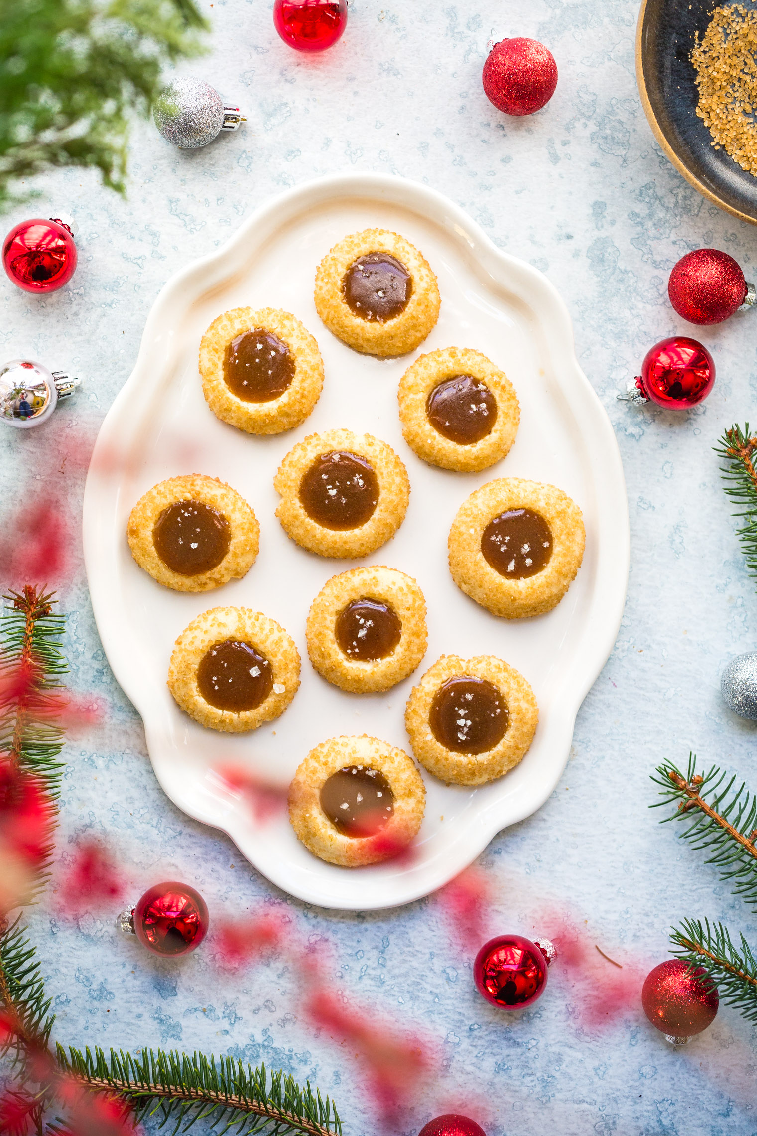 Shortbread Thumbprint Cookies with Cardamom Orange Caramel