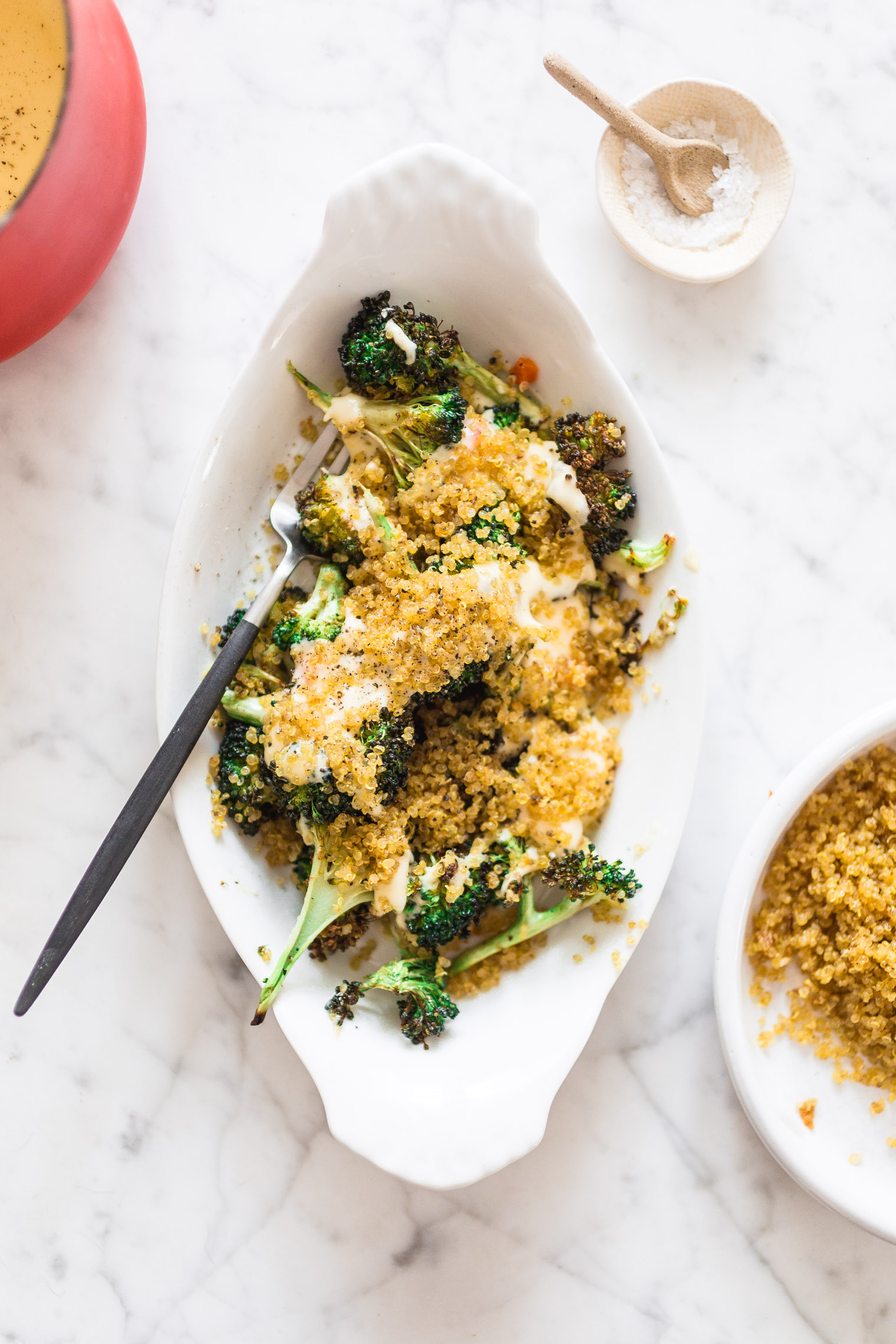 Roasted Broccoli and Cheddar with Crispy Quinoa
