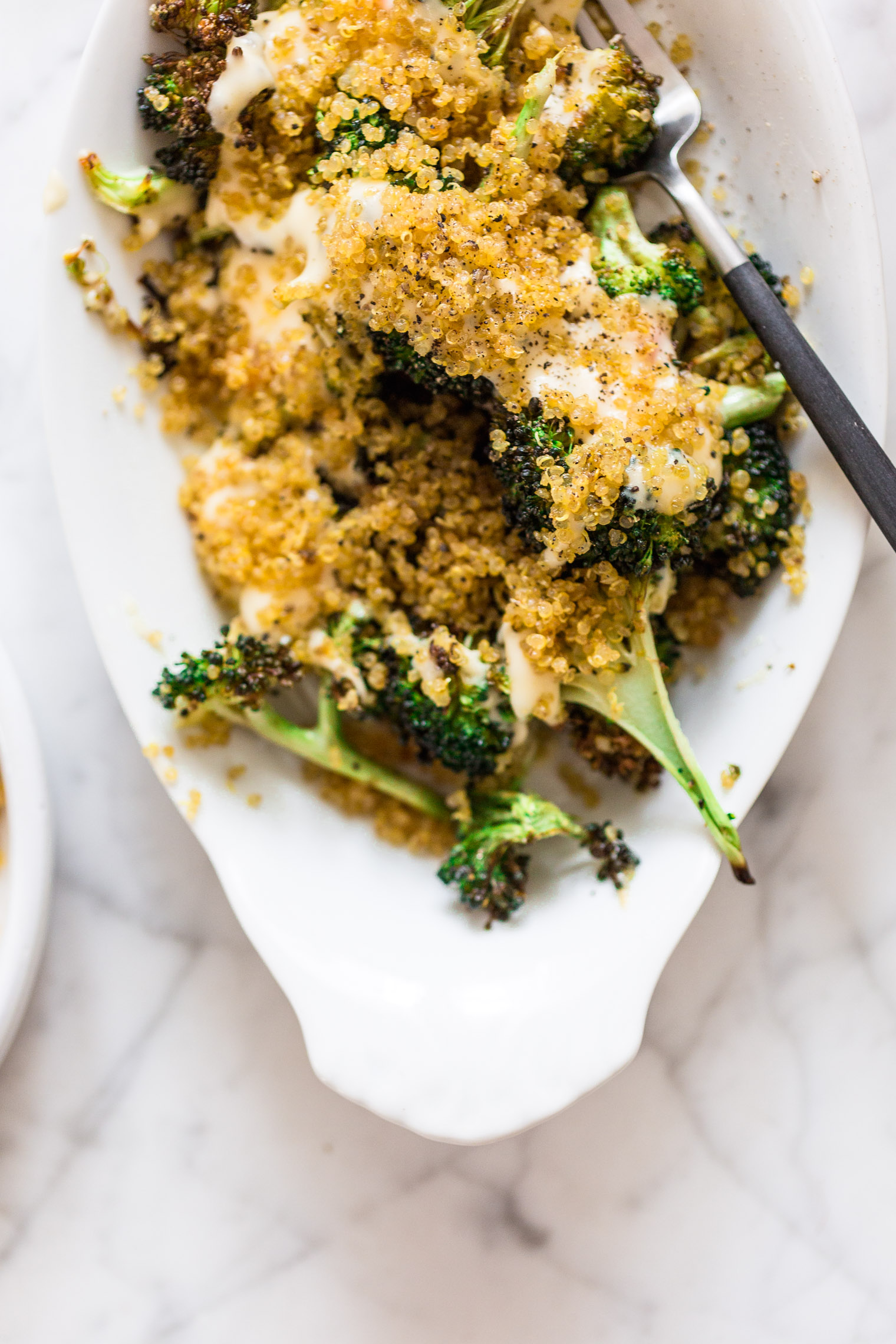 Roasted Broccoli and Cheddar with Crispy Quinoa