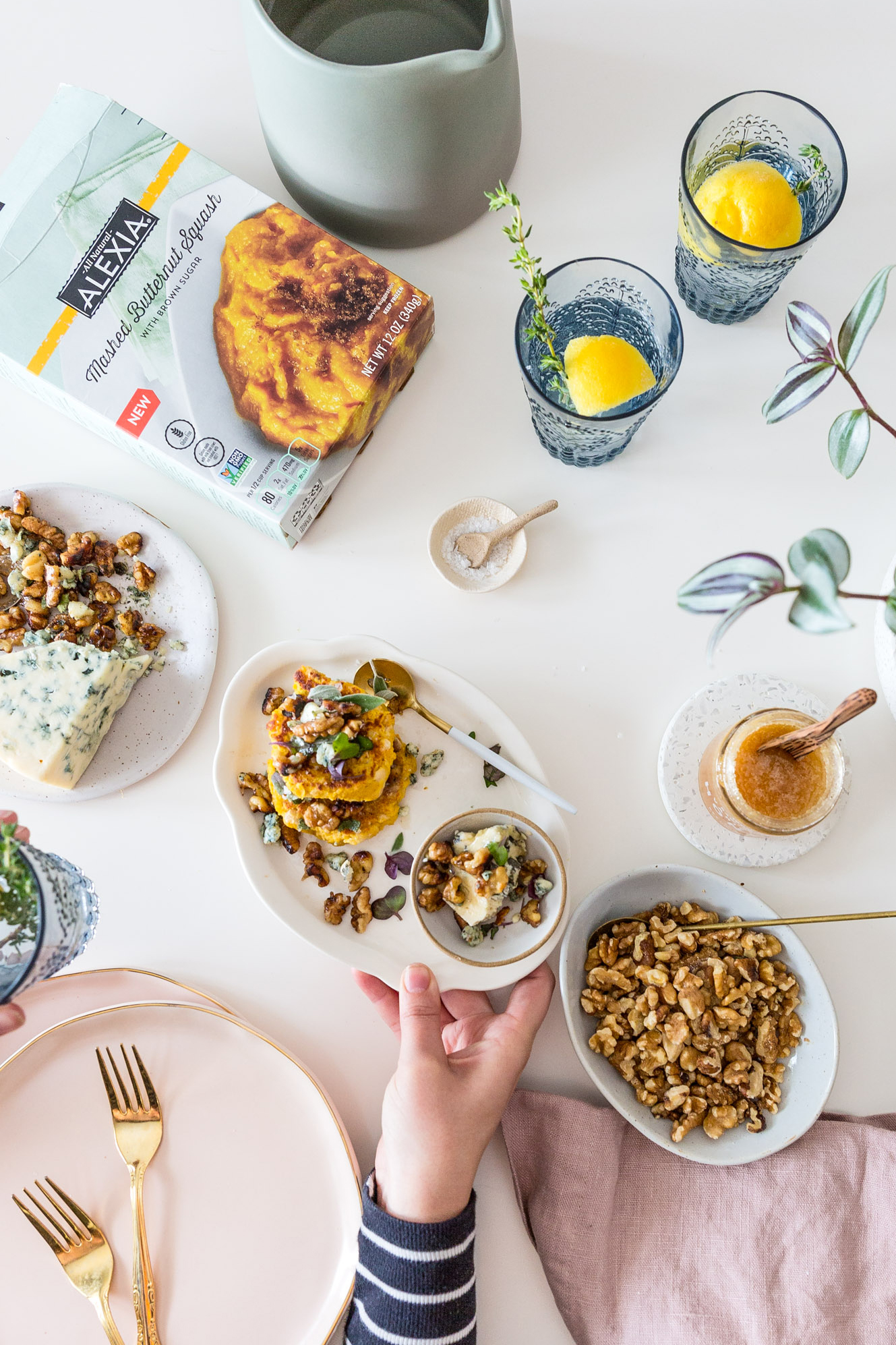 Vegetarian Butternut Squash & White Bean Fritters with Blue Cheese & Walnuts