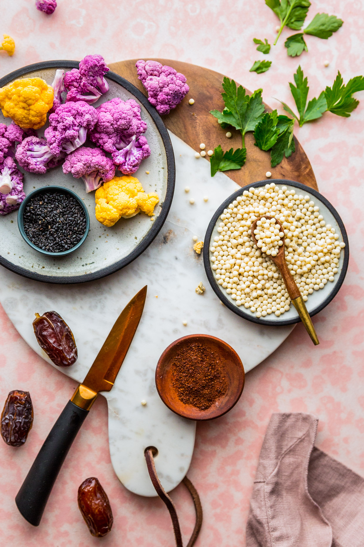 Roasted Cauliflower & Dates Couscous Salad with Creamy Tahini