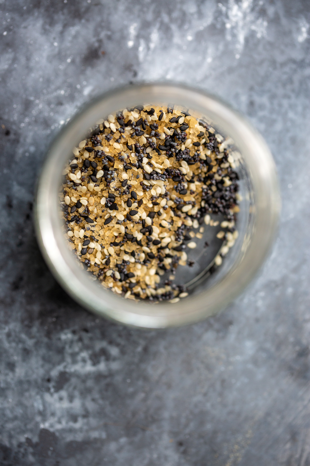 mixed seeds in glass jar