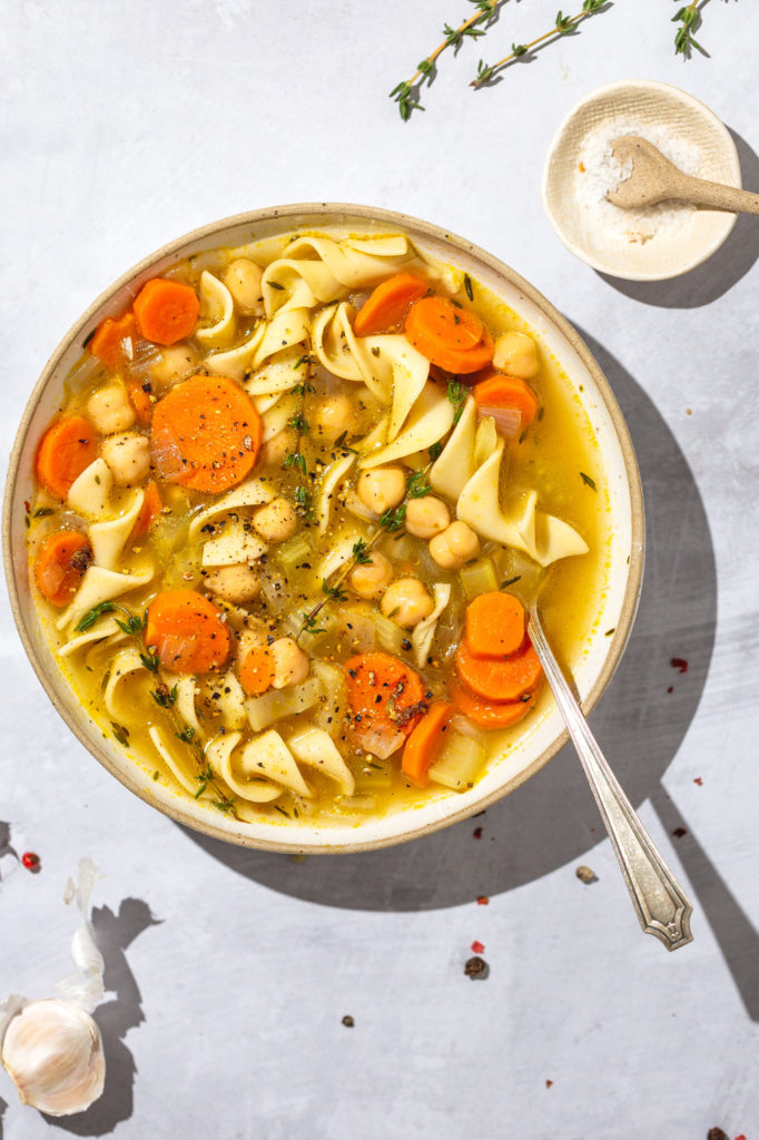 vegetarian soup with chickpeas and noodles