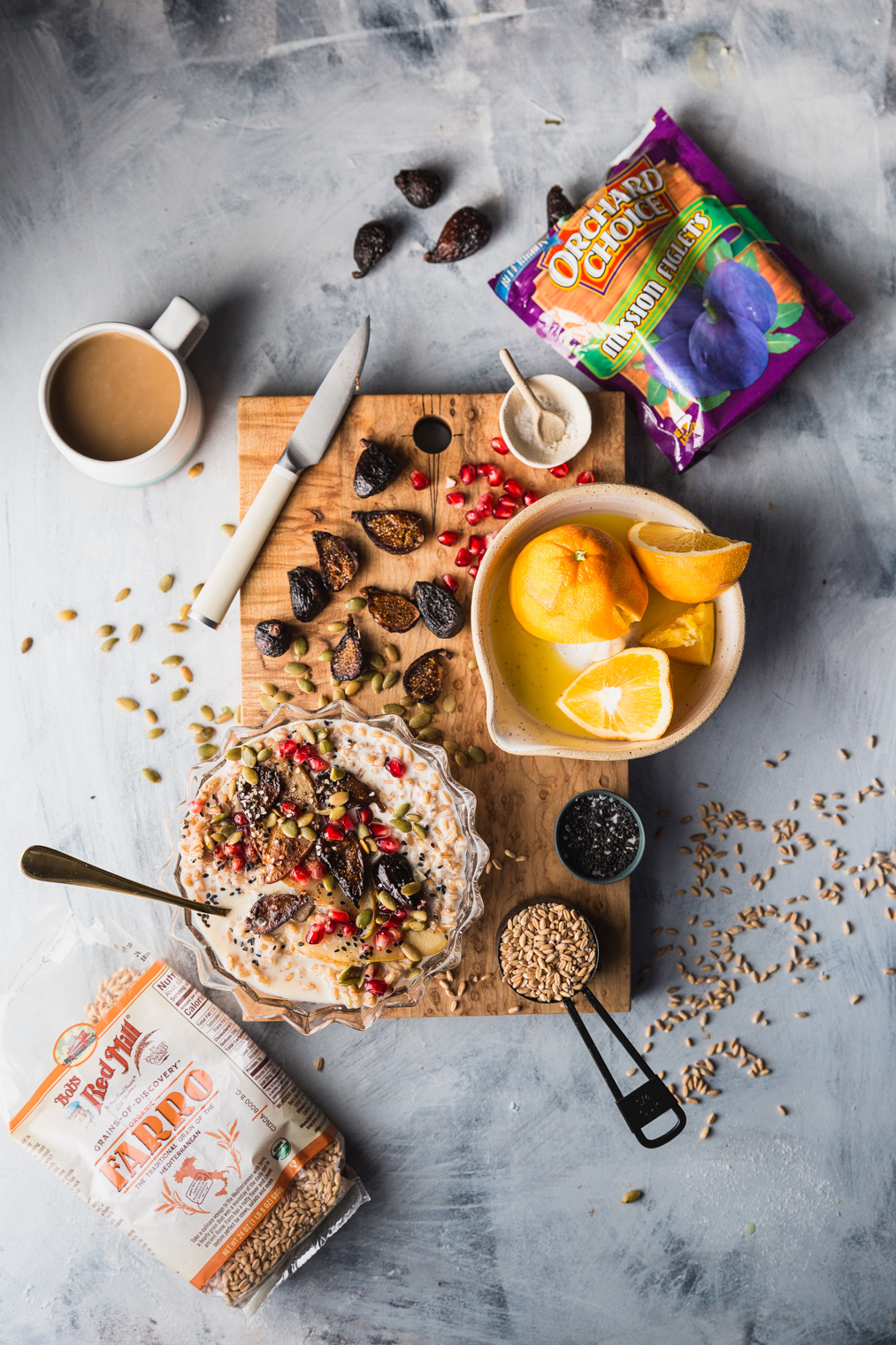 Seedy Farro Breakfast Bowl Recipe With Warmed Figs & Pears