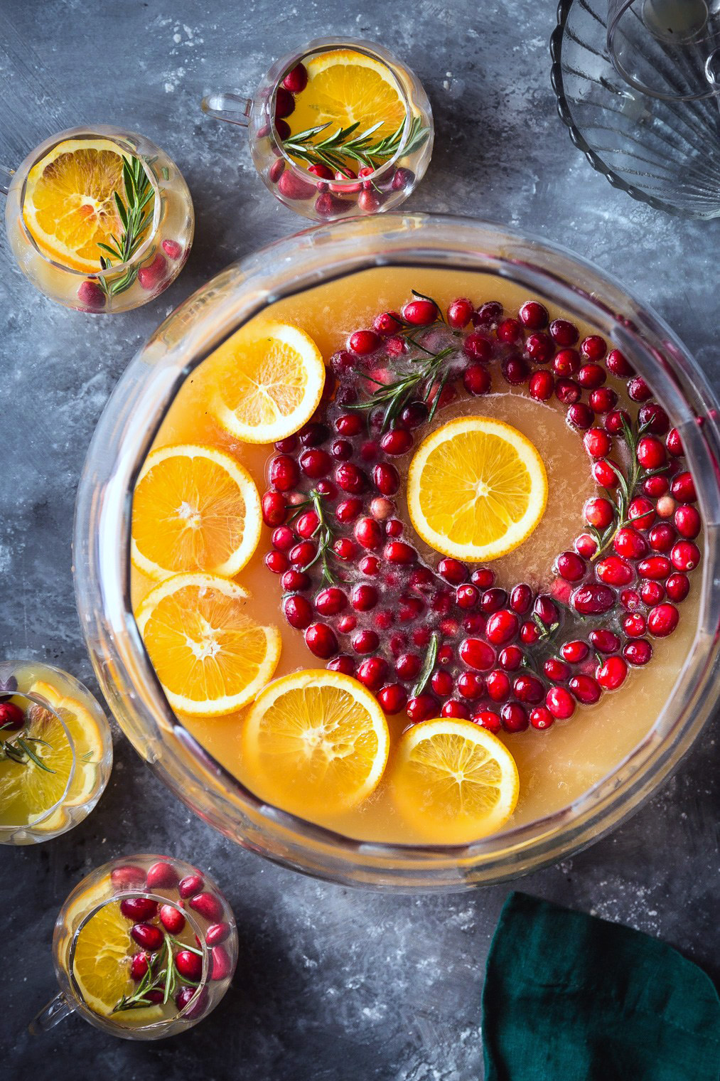 Cranberry Orange Punch With Cranberry-Rosemary Ice Ring