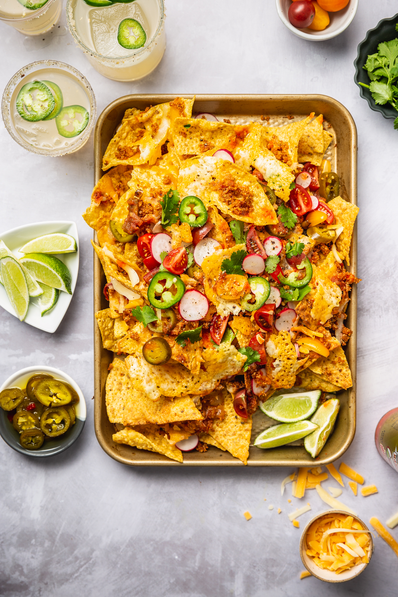 Smoky Quinoa Vegetarian Nachos on sheet pan