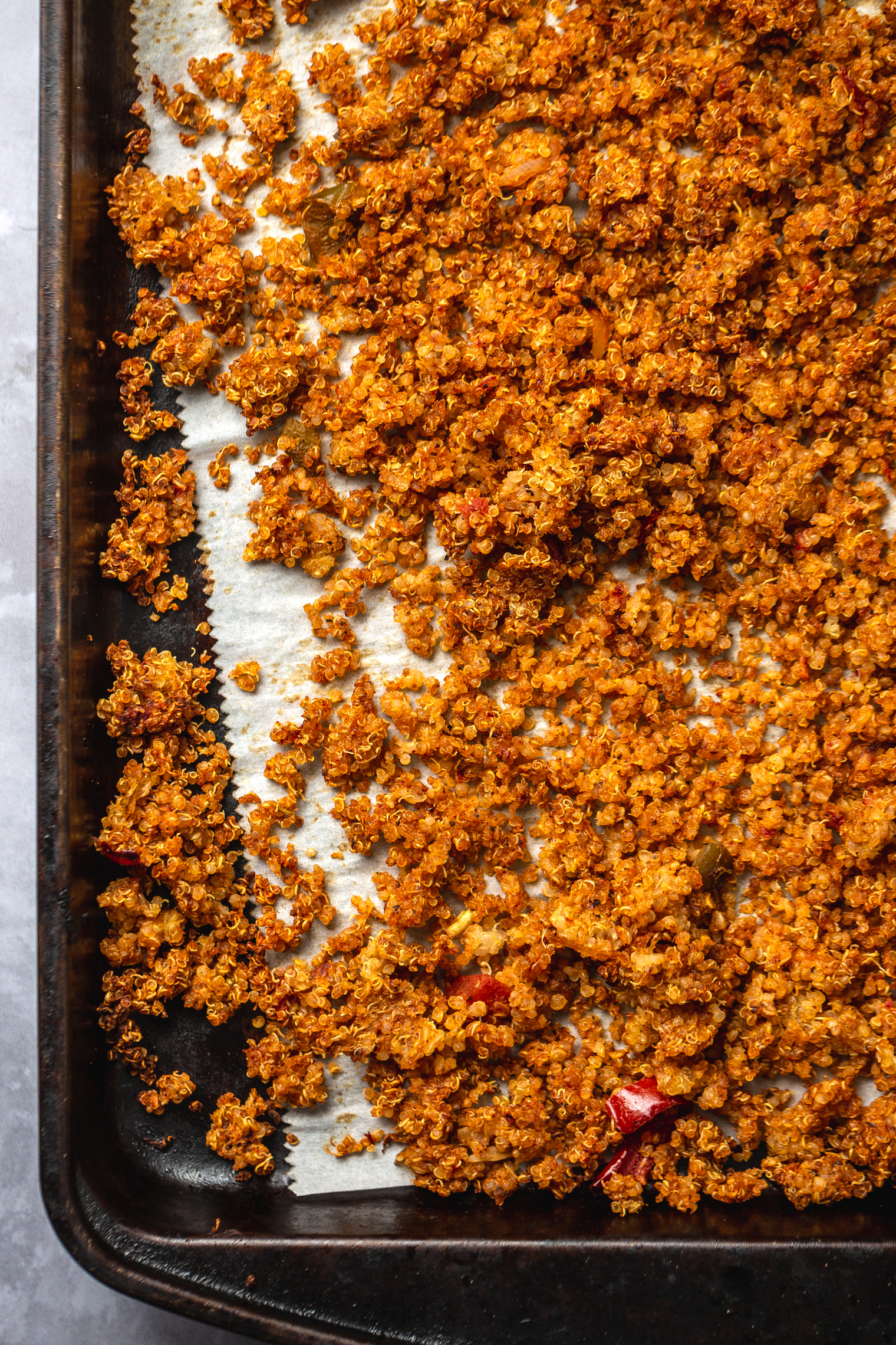 smoky quinoa on baking tray