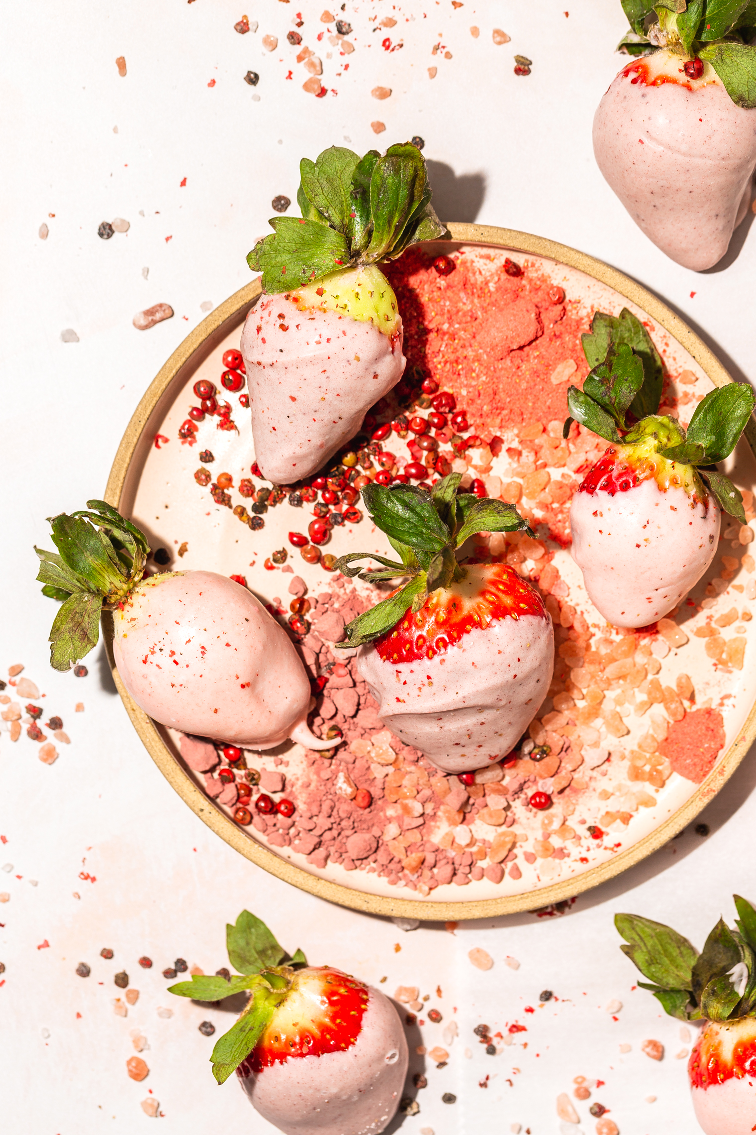 Pink Salt & Peppercorn White Chocolate Covered Strawberries