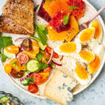 Vegetarian Breakfast Mezze Spread with Tomato Cucumber Salad & Za'atar Eggs