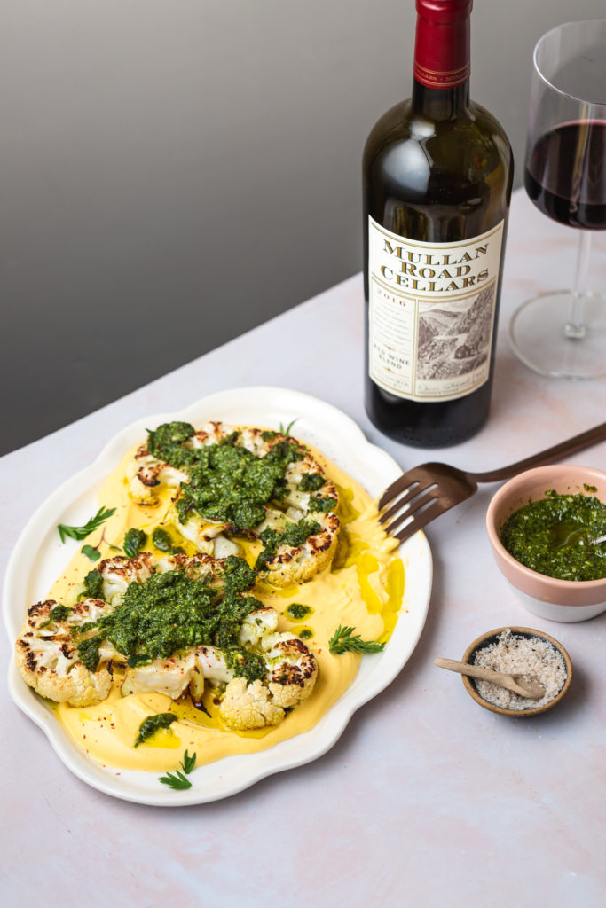 Cauliflower Steak with Carrot Miso Puree & Carrot-top Pesto