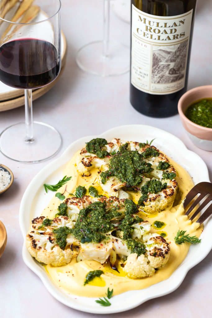 Cauliflower Steak with Carrot Miso Puree & Carrot-top Pesto