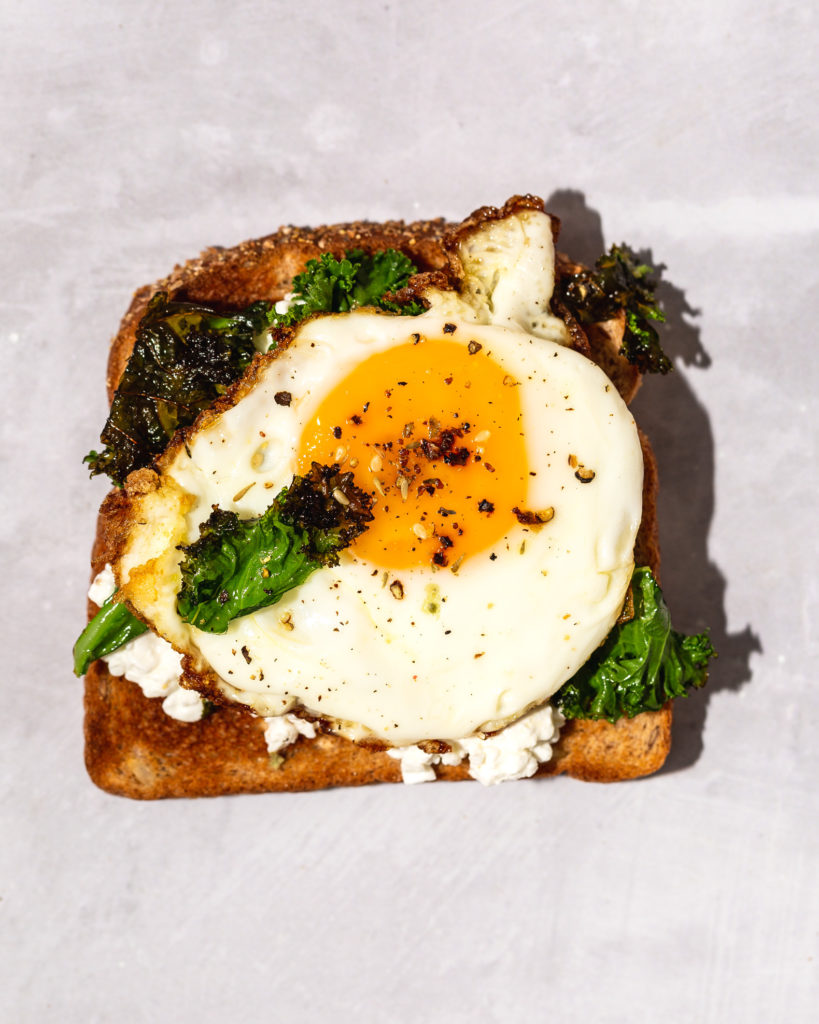 Cottage Cheese Toast with fried egg and kale