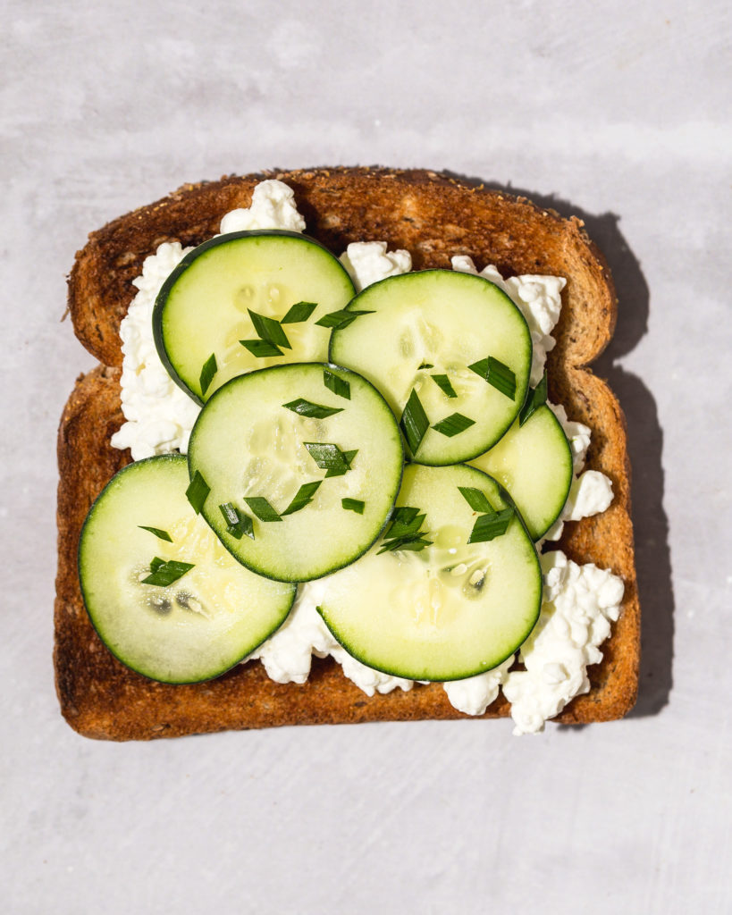 Cottage Cheese on Toast with cucumber and chives