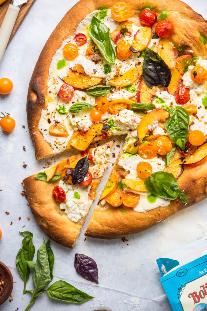 Peach Burrata Tomato Pizza