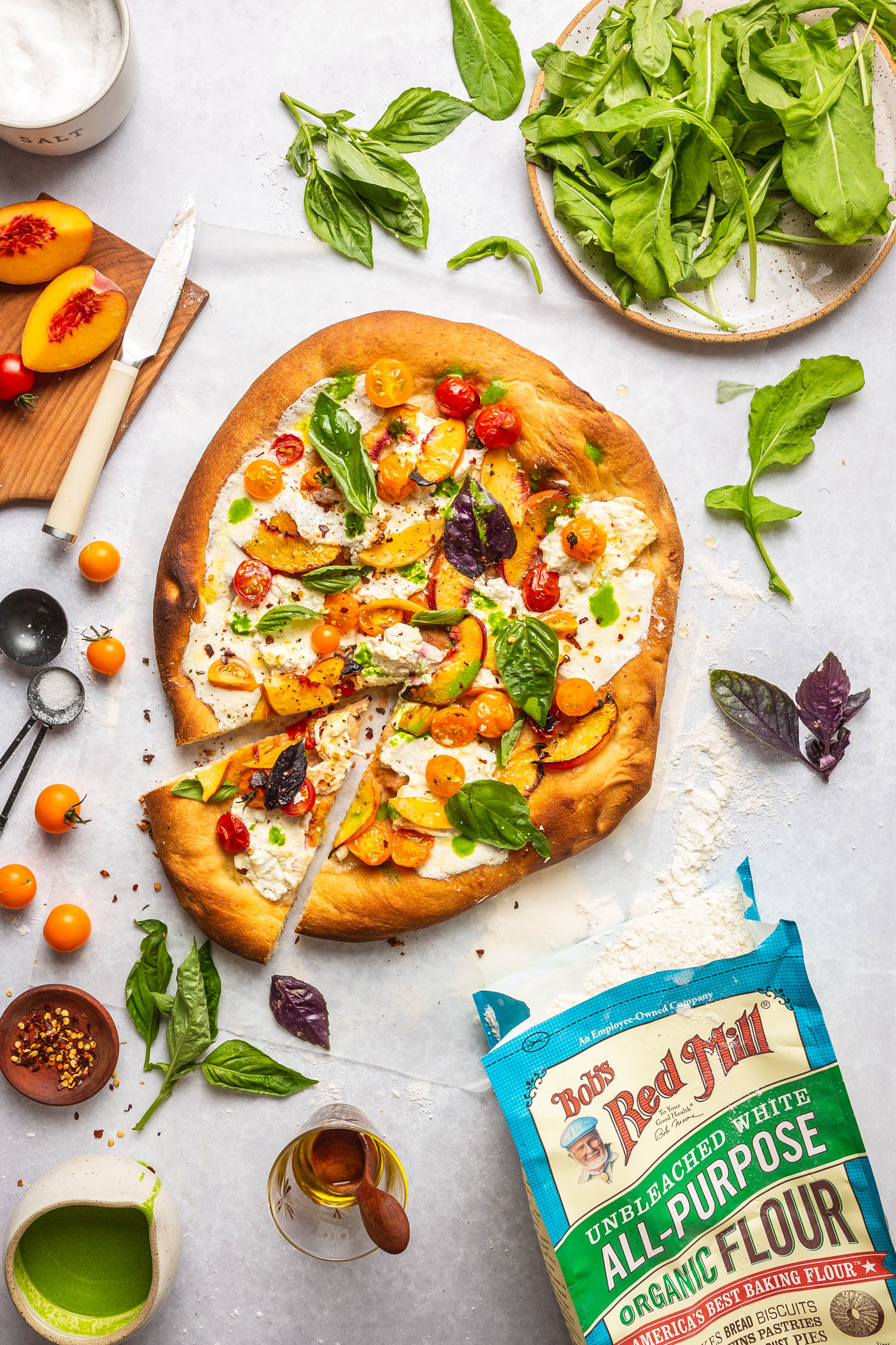 Peach Burrata Tomato Pizza