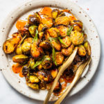 Roasted Brussels Sprouts with Spicy Sweet Buffalo Glaze