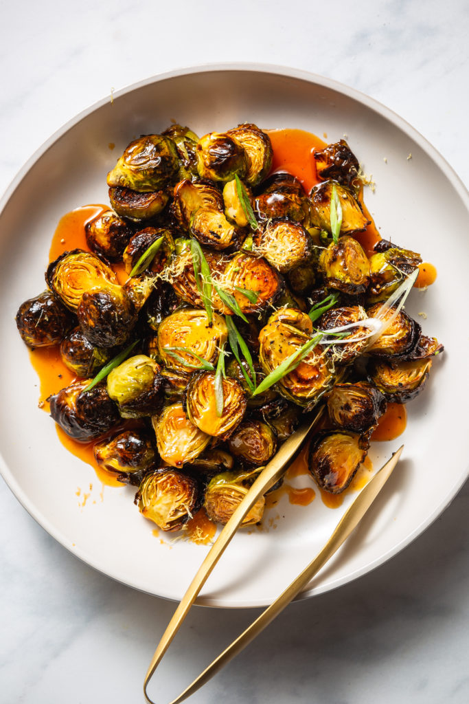 Roasted Brussels Sprouts with Spicy Sweet Buffalo Glaze